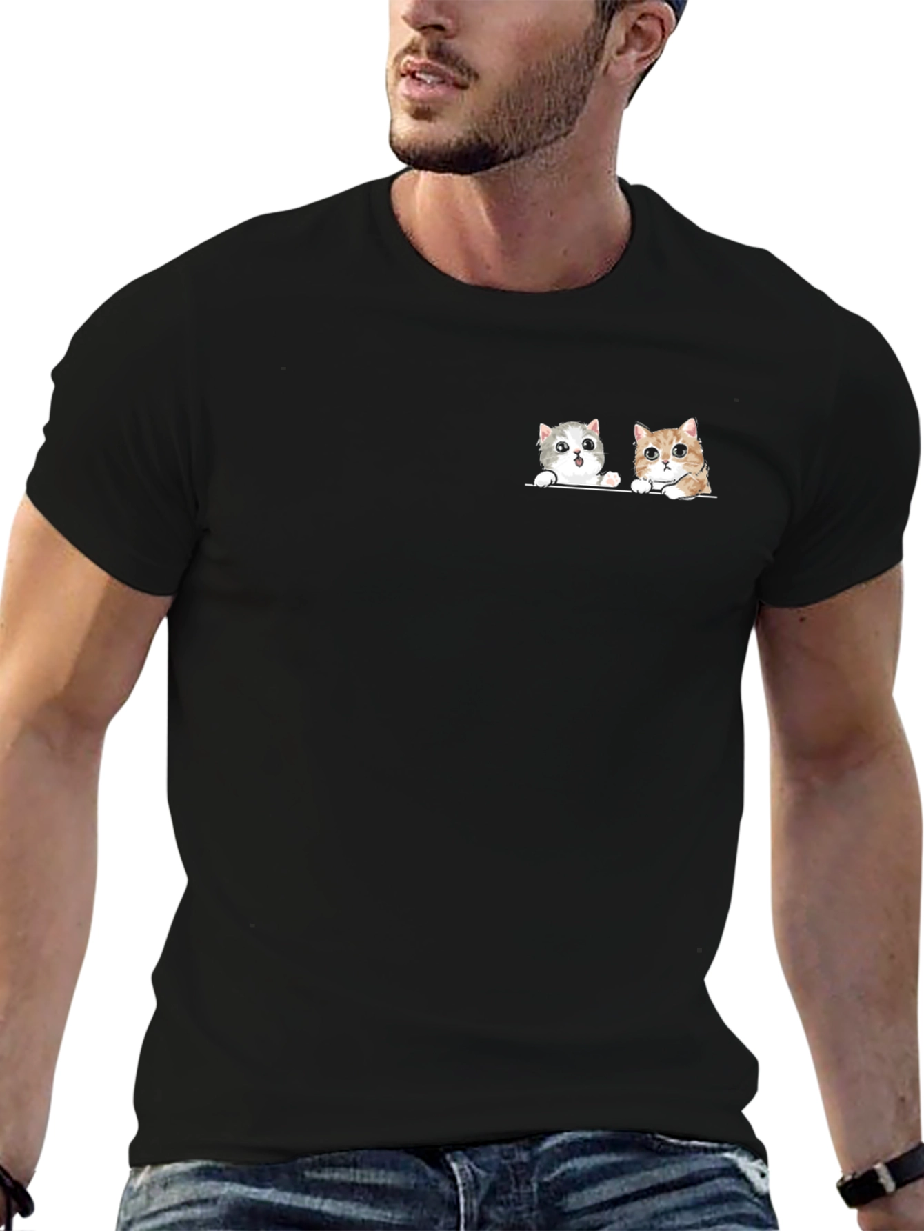Cute Cats Graphic Tee - Black Cotton T-Shirt