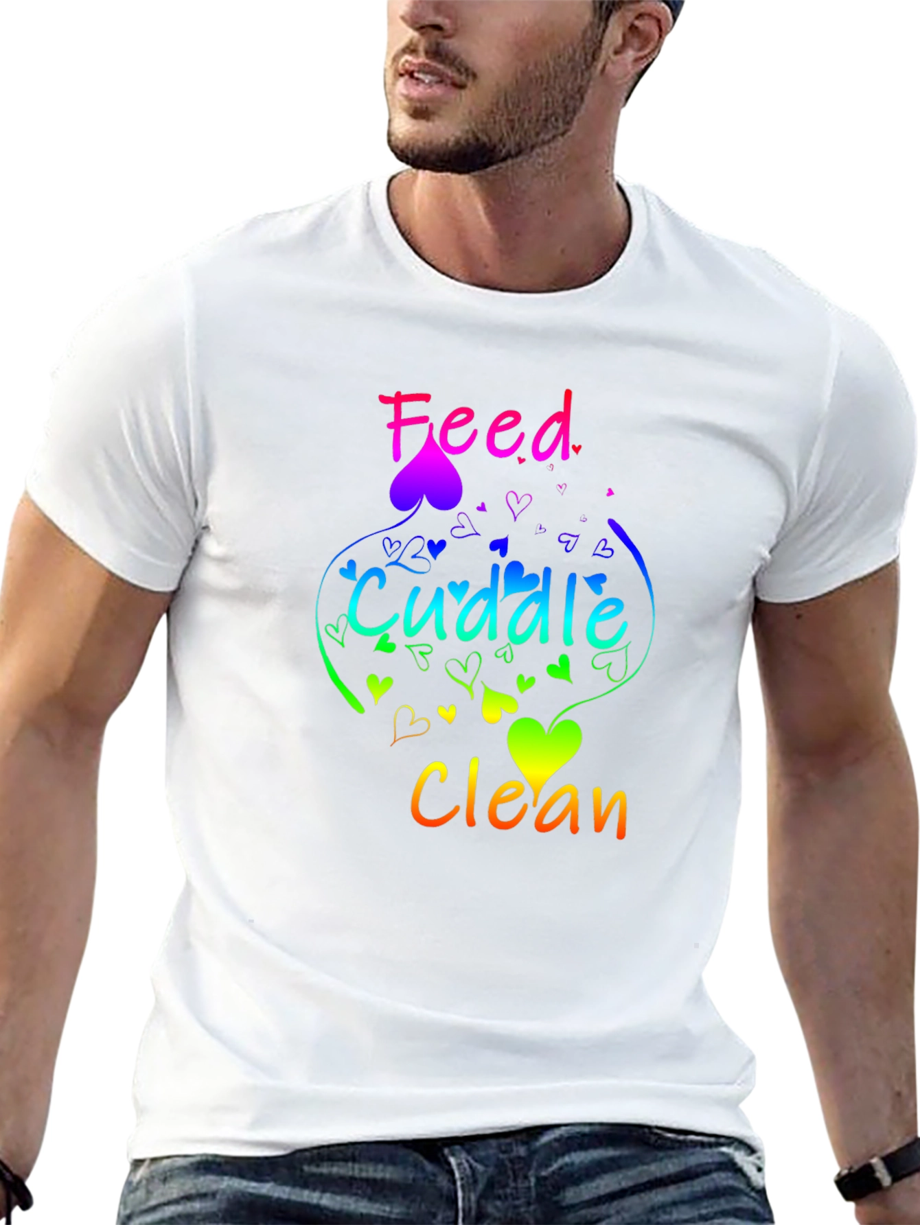 Feed Cuddle Clean Rainbow Heart T-Shirt