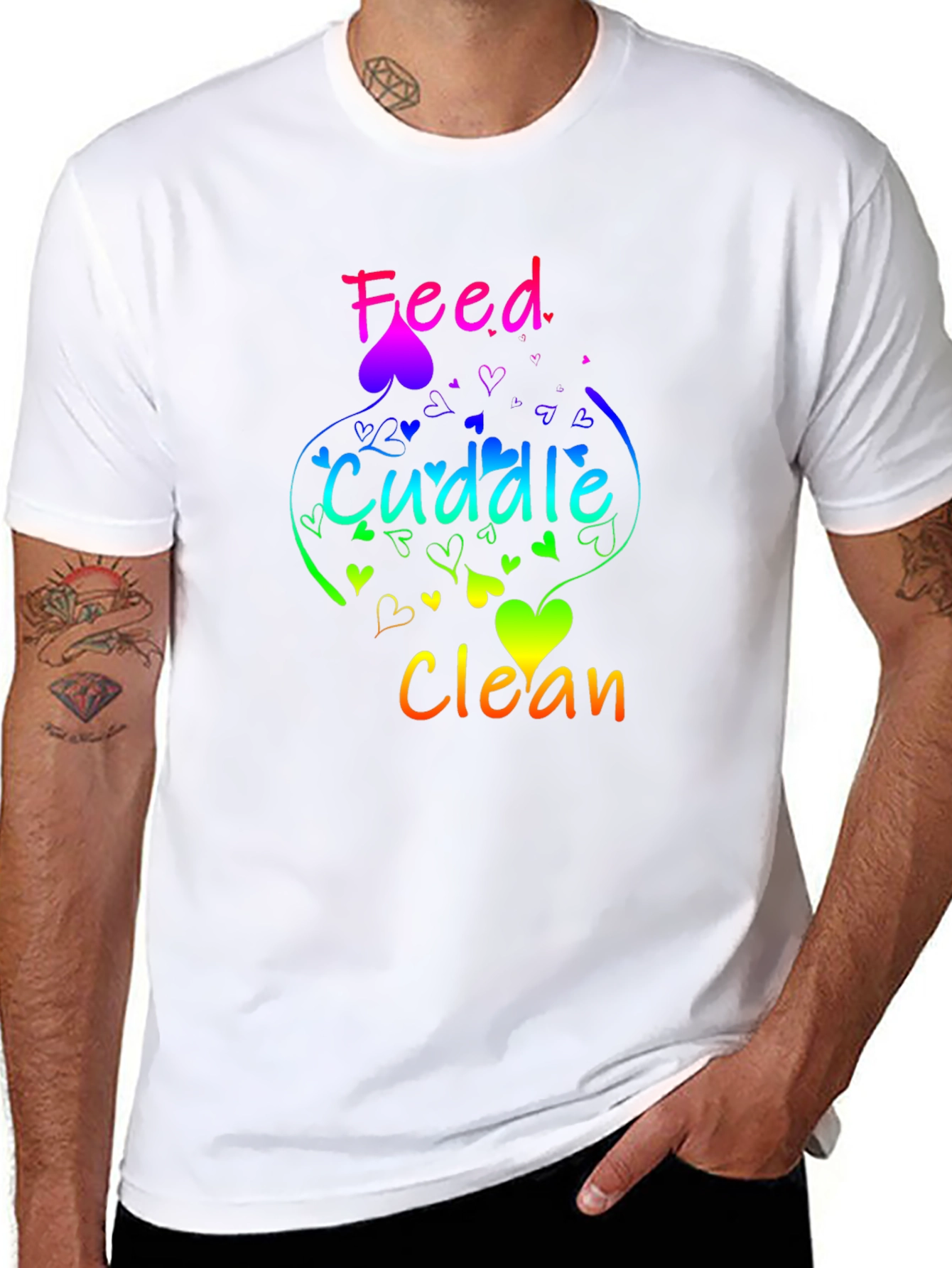 Feed Cuddle Clean Rainbow Heart T-Shirt