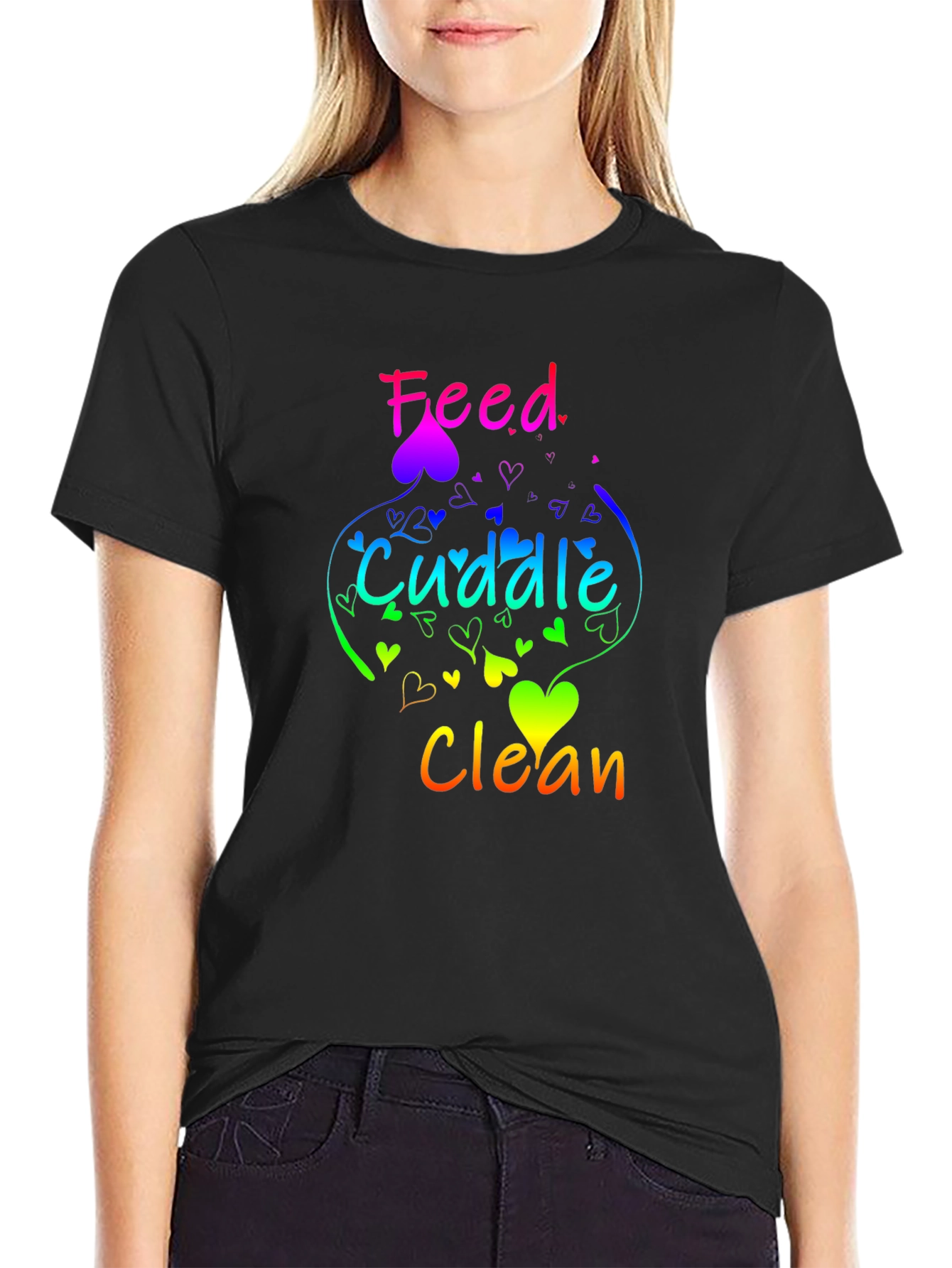 Feed Cuddle Clean Rainbow Heart T-Shirt