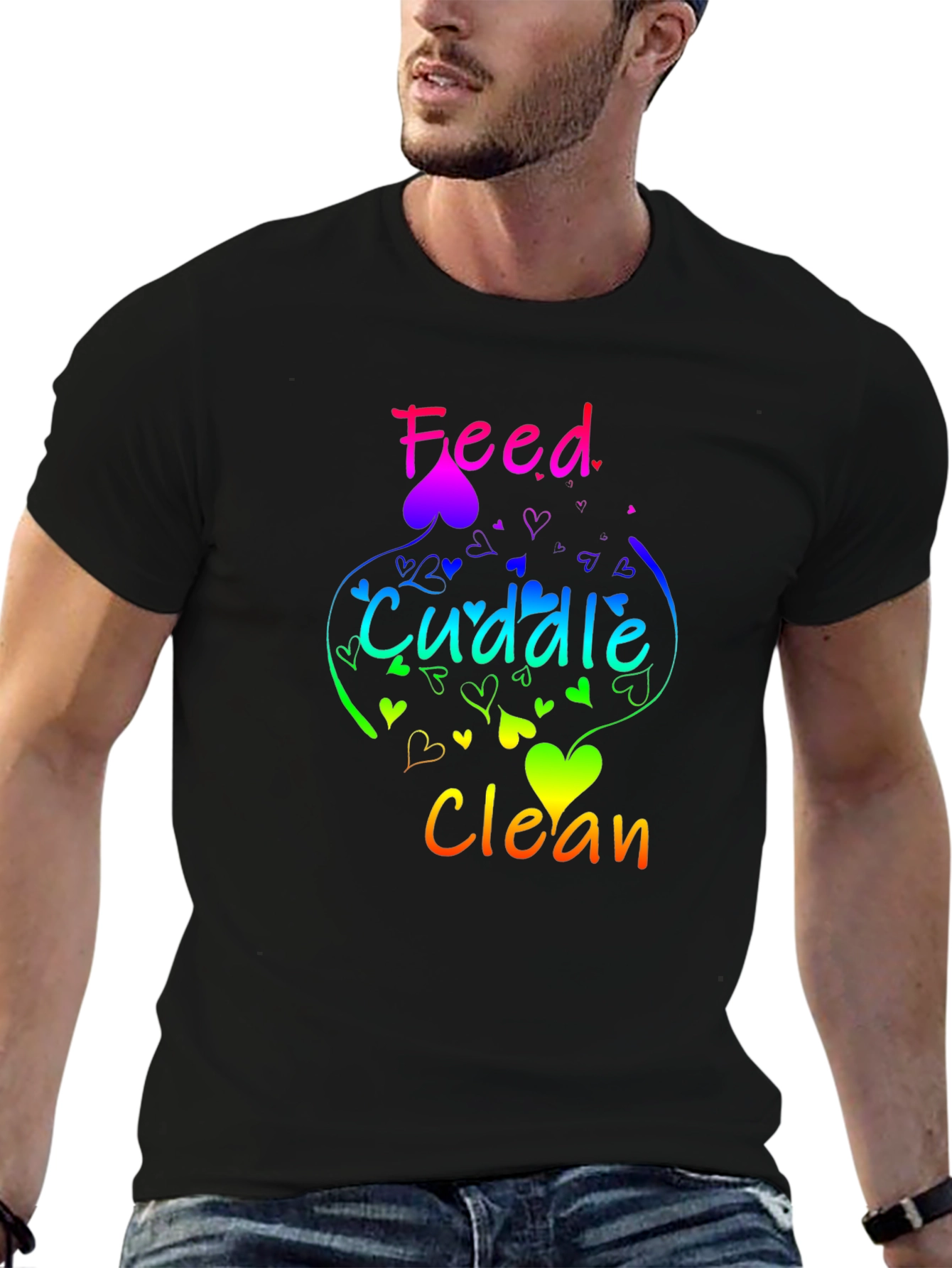 Feed Cuddle Clean Rainbow Heart T-Shirt