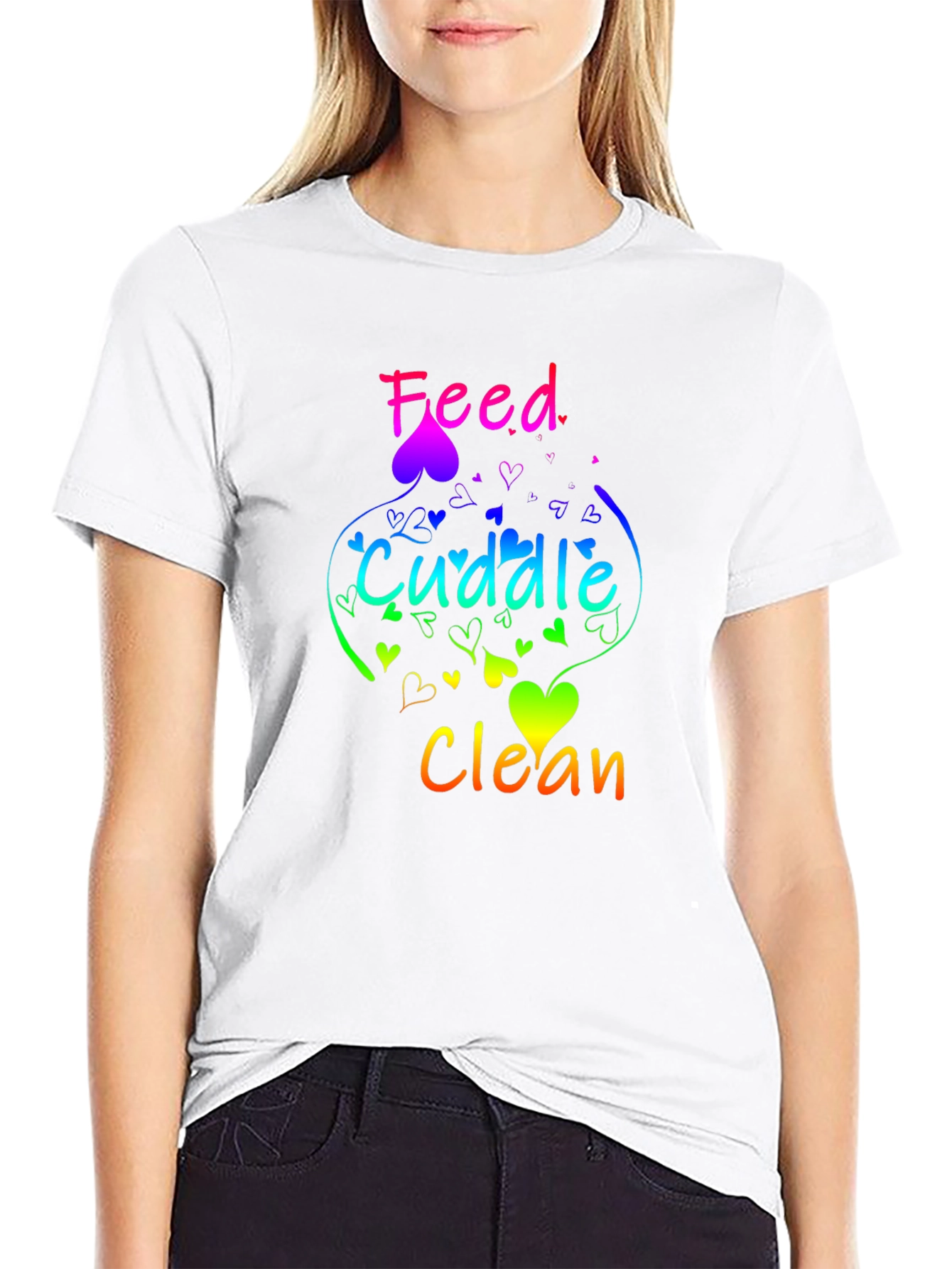 Feed Cuddle Clean Rainbow Heart T-Shirt