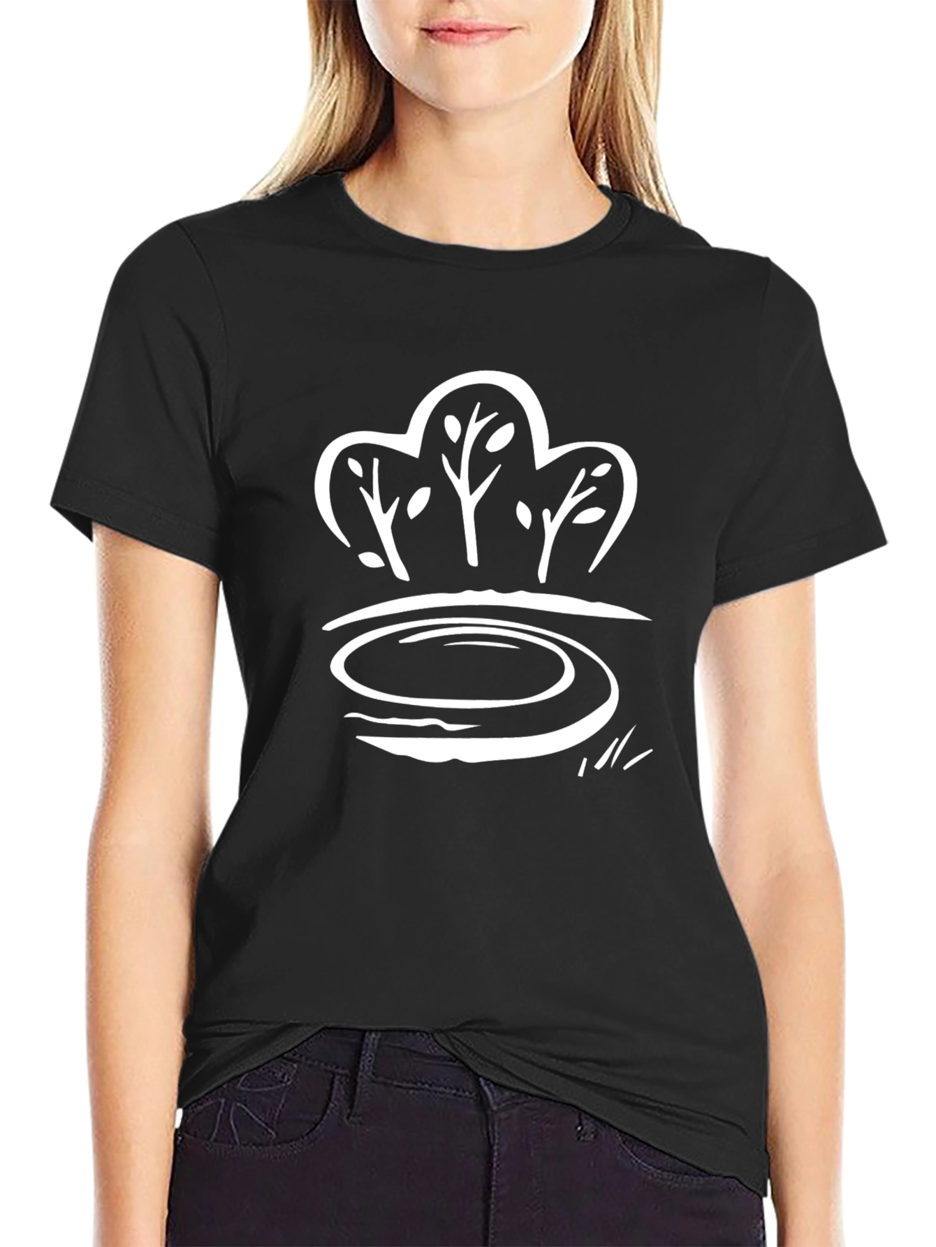Modern Tree Pond Graphic Black Tee