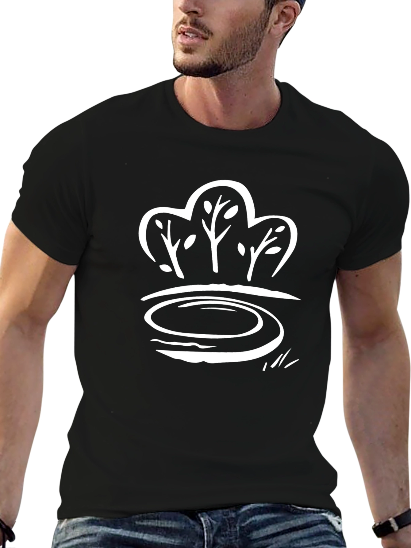 Modern Tree Pond Graphic Black Tee