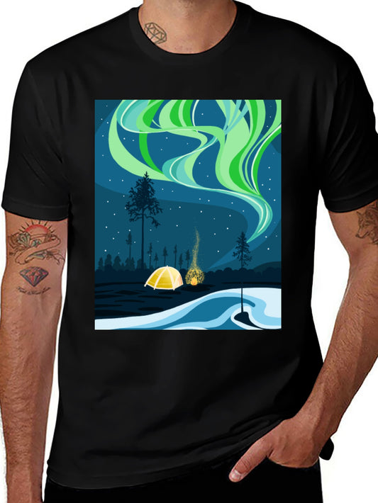 Northern Lights Camping T-Shirt - Aurora Borealis Tee