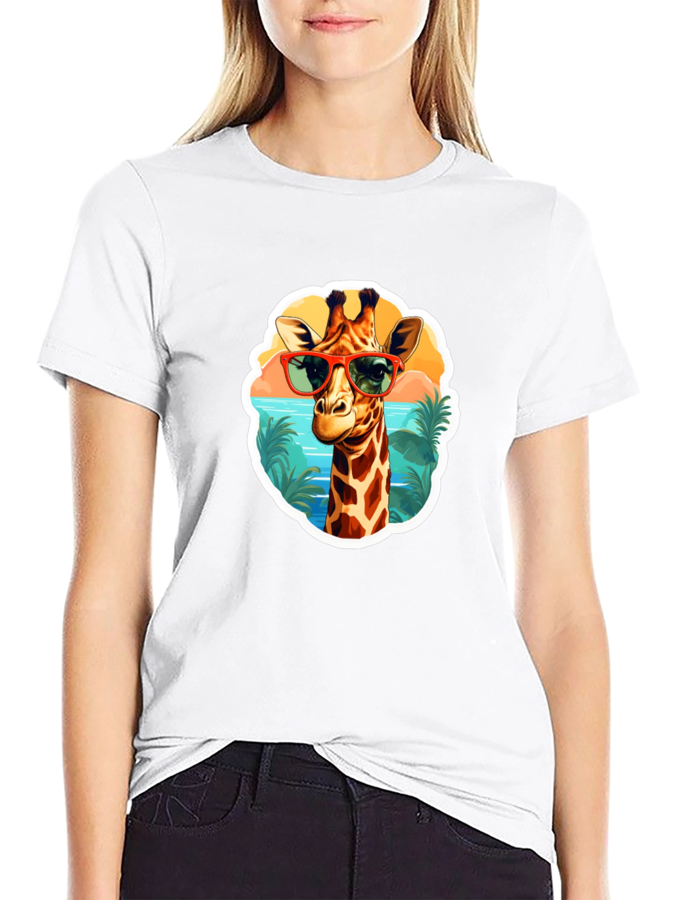 Giraffe Sunglasses T-Shirt - Fun Tropical Design