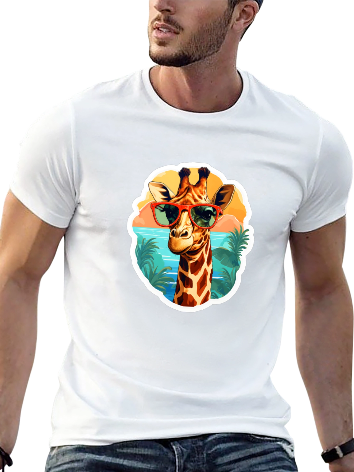 Giraffe Sunglasses T-Shirt - Fun Tropical Design