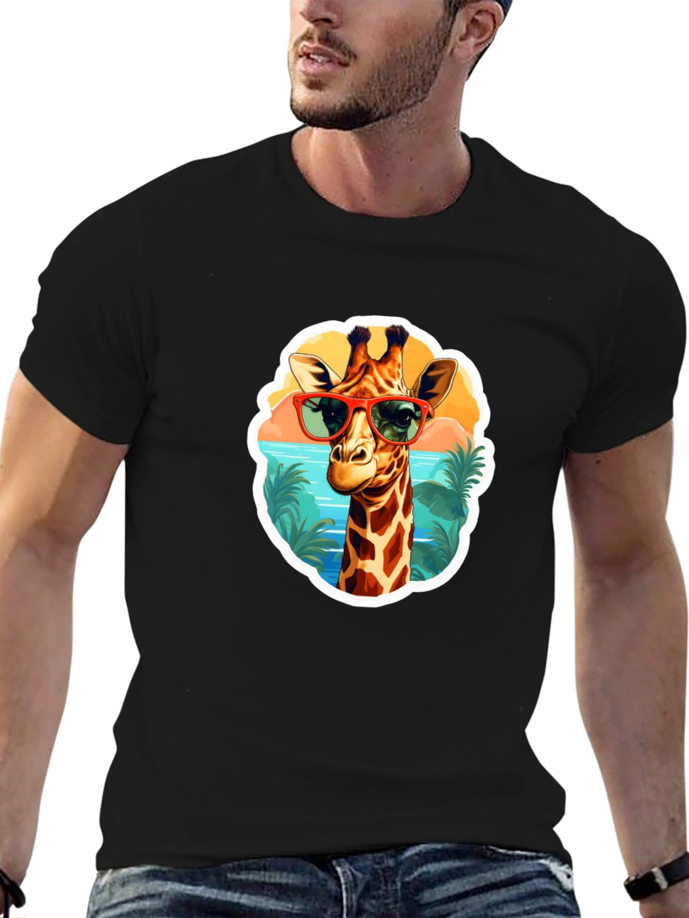 Giraffe Sunglasses T-Shirt - Fun Tropical Design