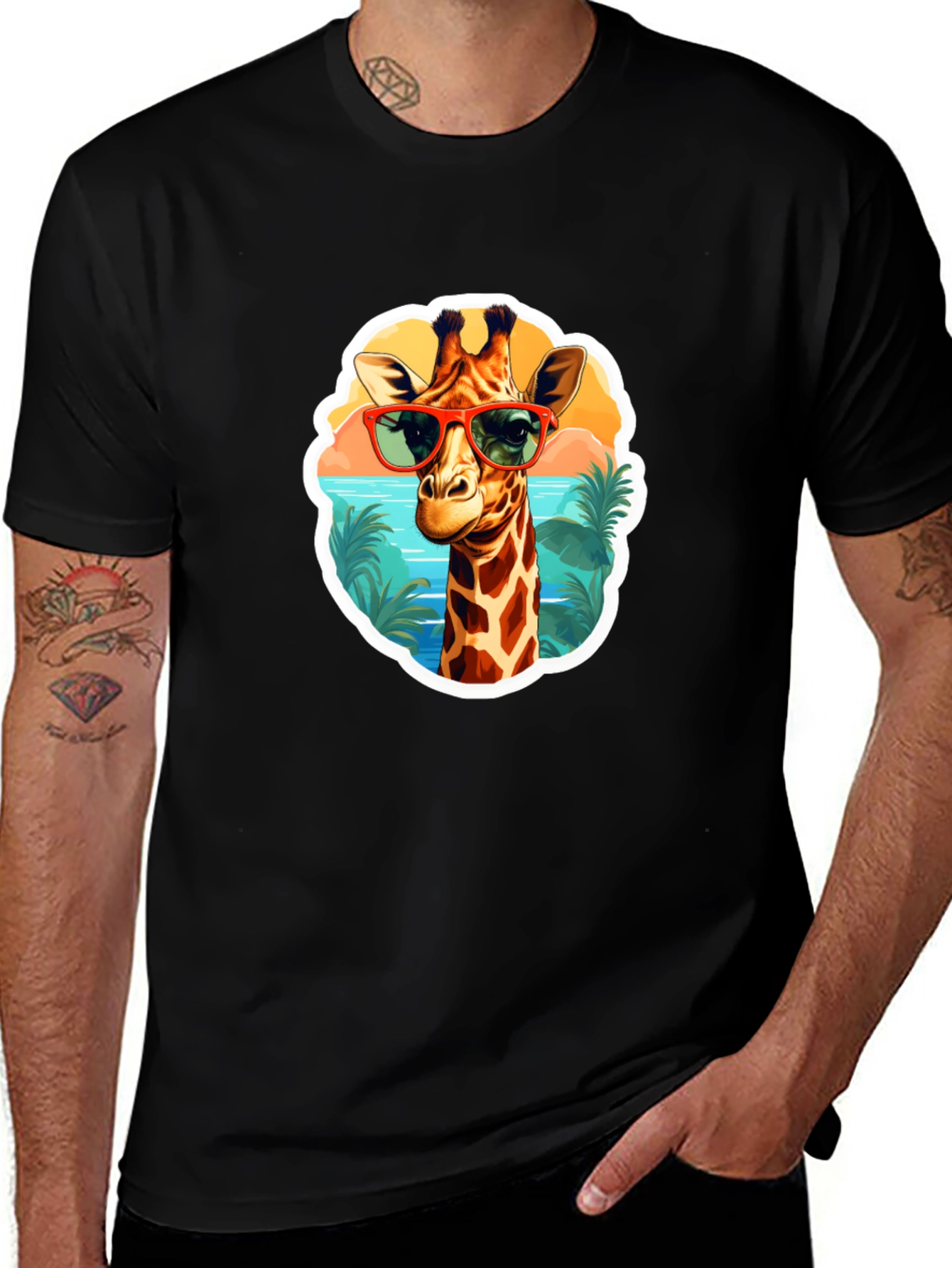 Giraffe Sunglasses T-Shirt - Fun Tropical Design