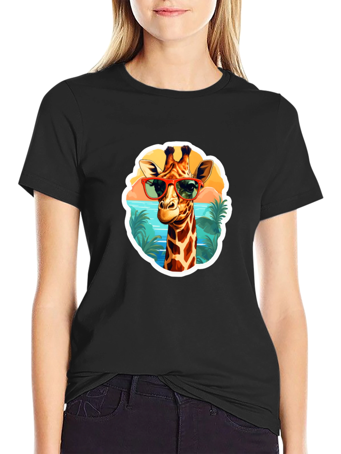 Giraffe Sunglasses T-Shirt - Fun Tropical Design