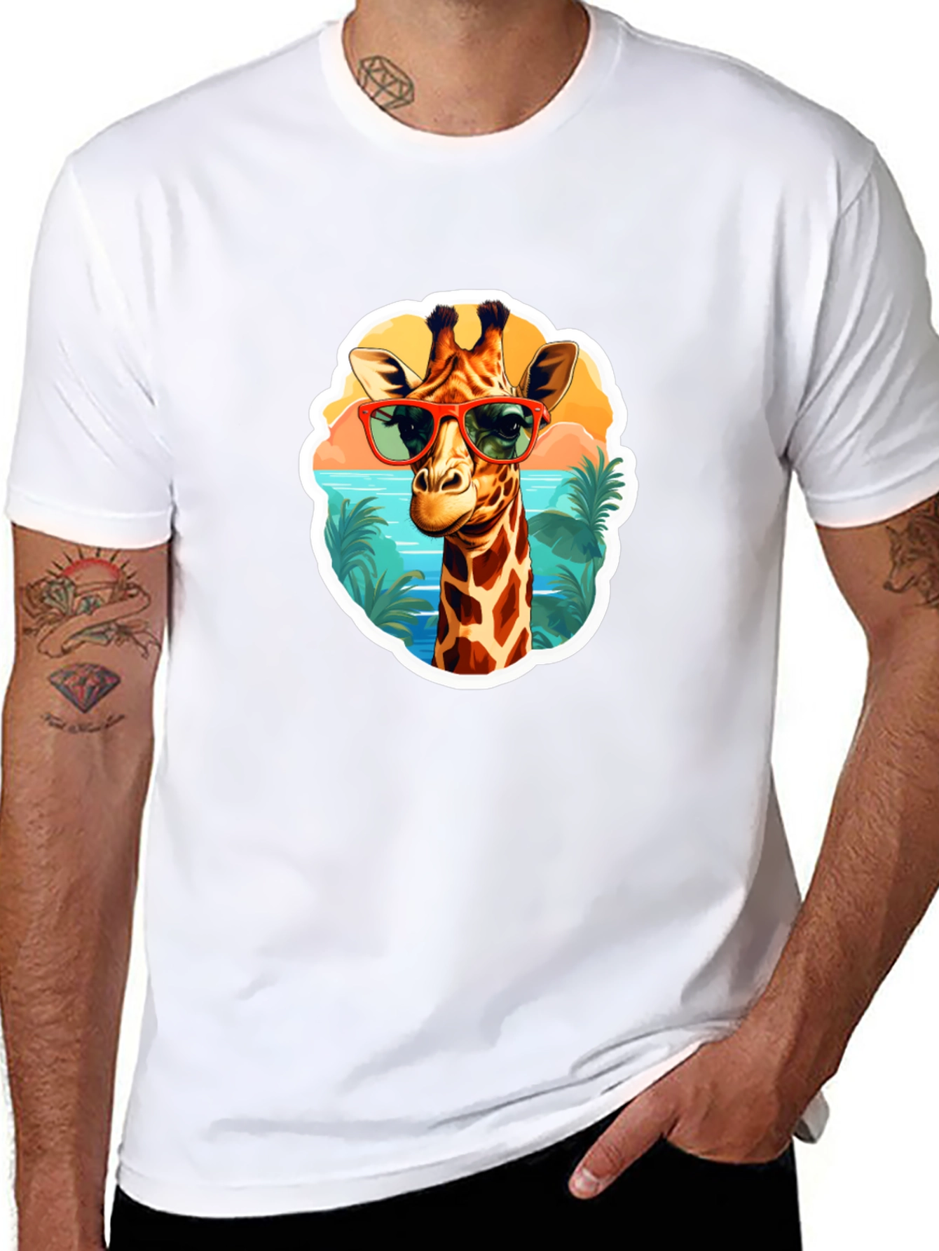 Giraffe Sunglasses T-Shirt - Fun Tropical Design