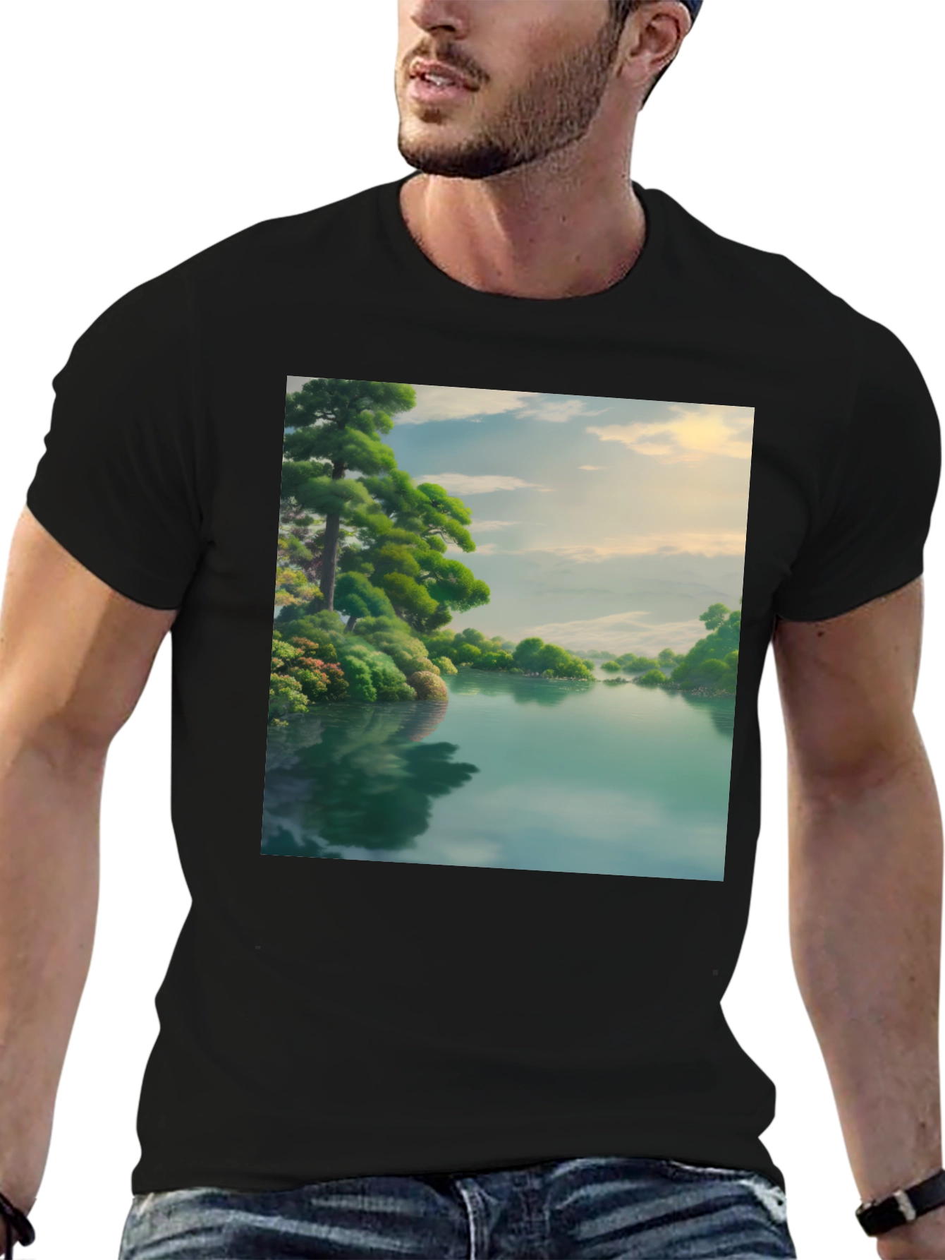 Scenic Lake Black T-Shirt