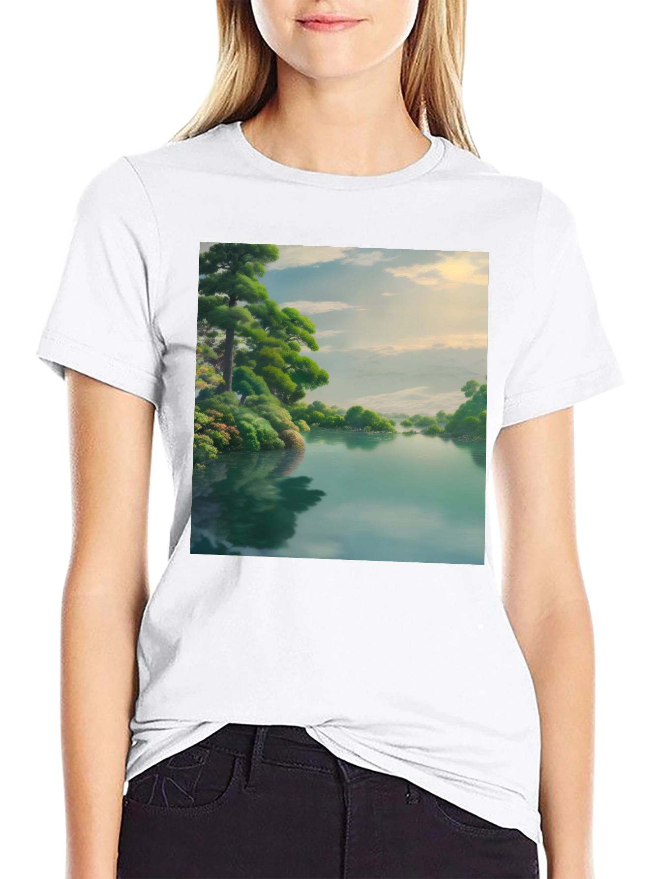 Scenic Lake Black T-Shirt