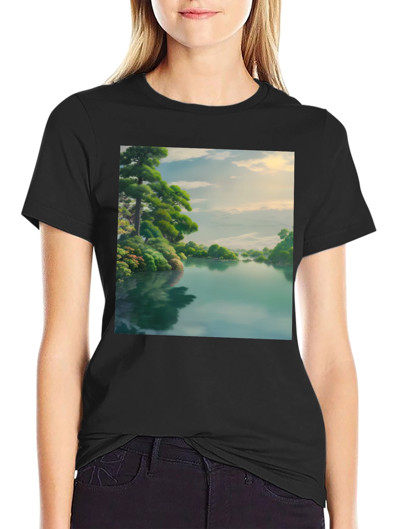 Scenic Lake Black T-Shirt