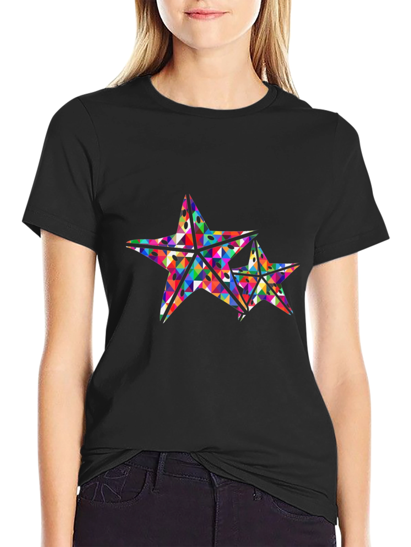 Geometric Star Graphic Black T-Shirt