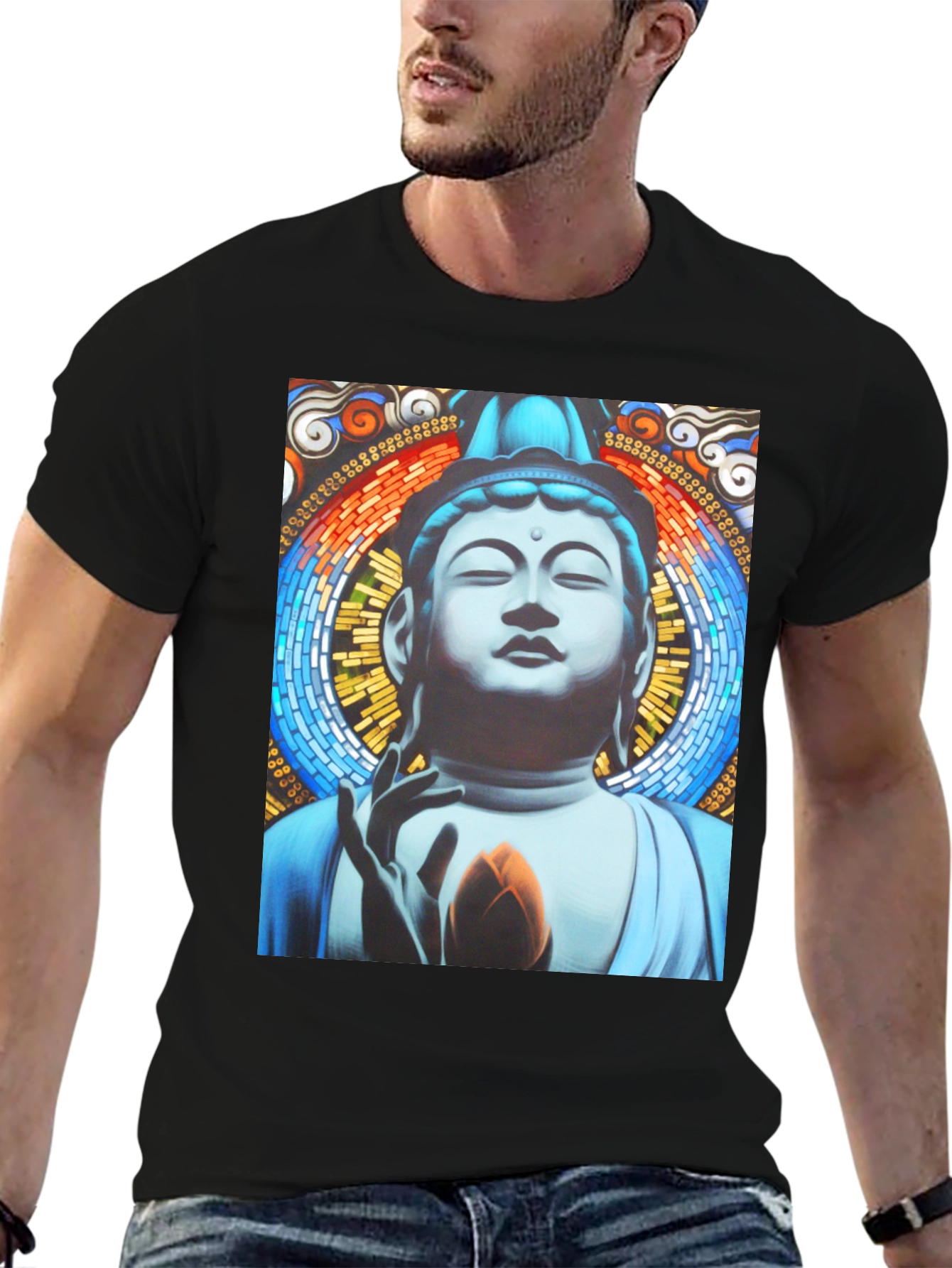 Buddha Graphic Print Black T-Shirt