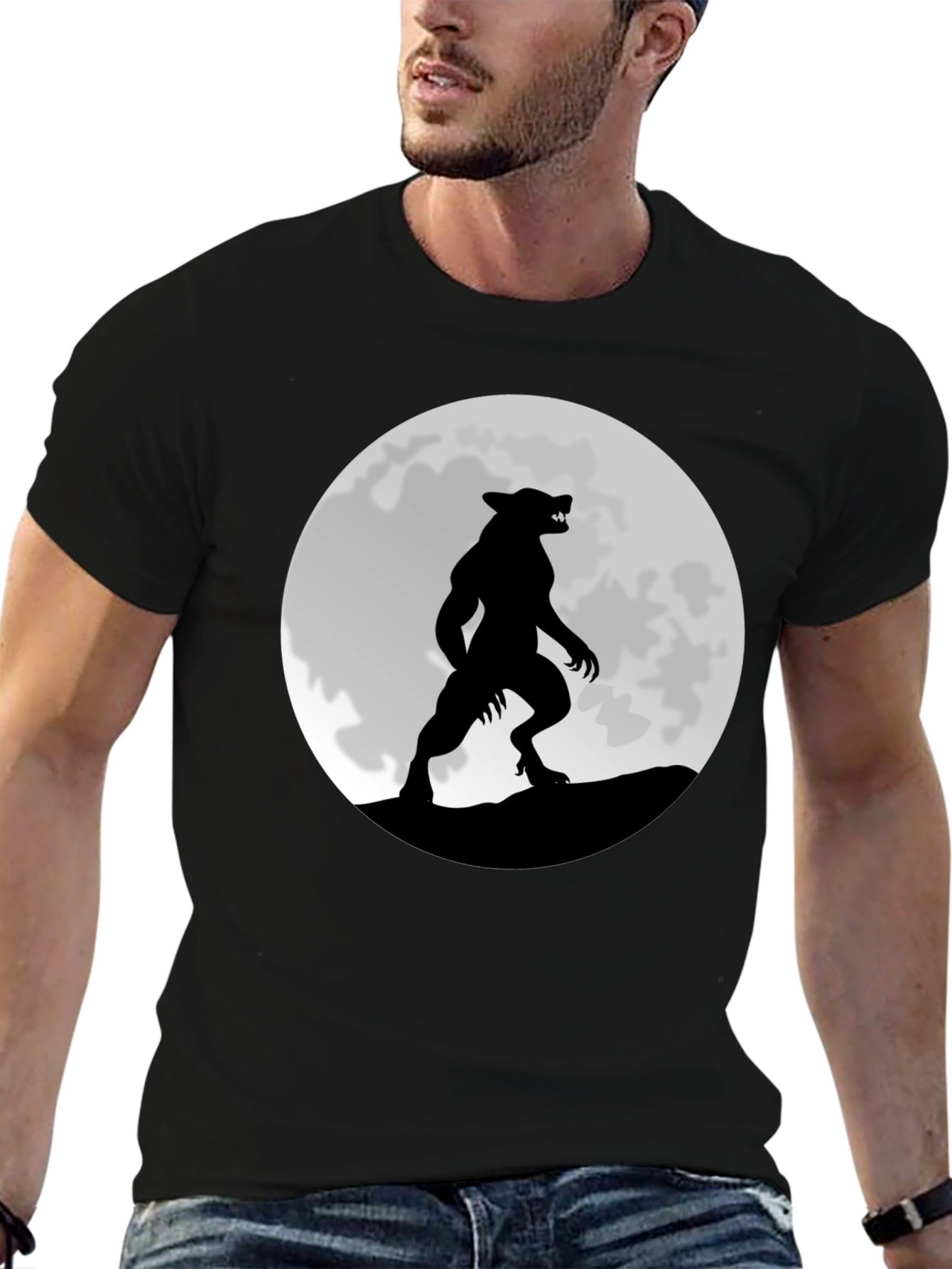 Werewolf Moon Graphic T-Shirt - Black Cotton Tee
