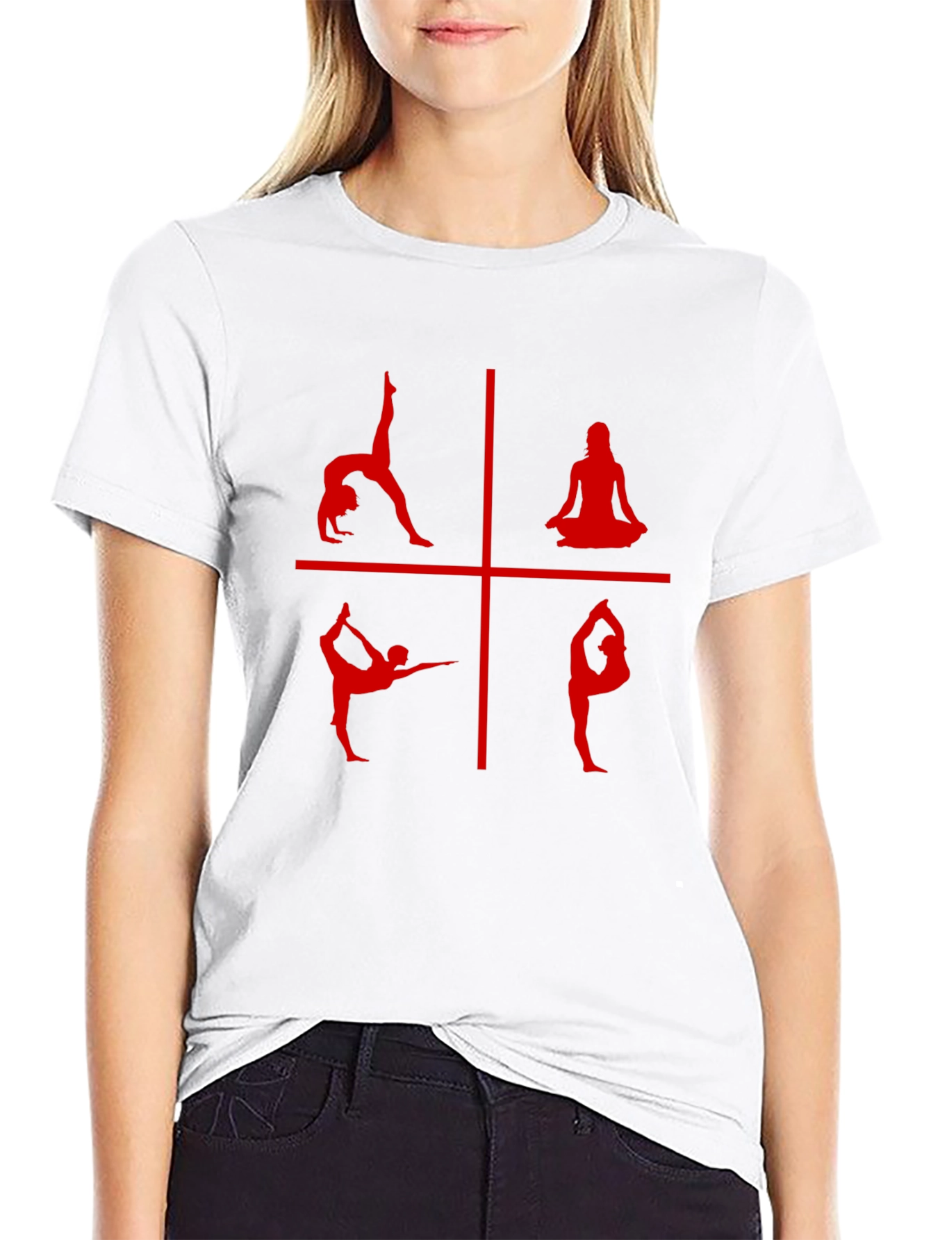 Yoga Pose Graphic T-Shirt - Red Print on Black