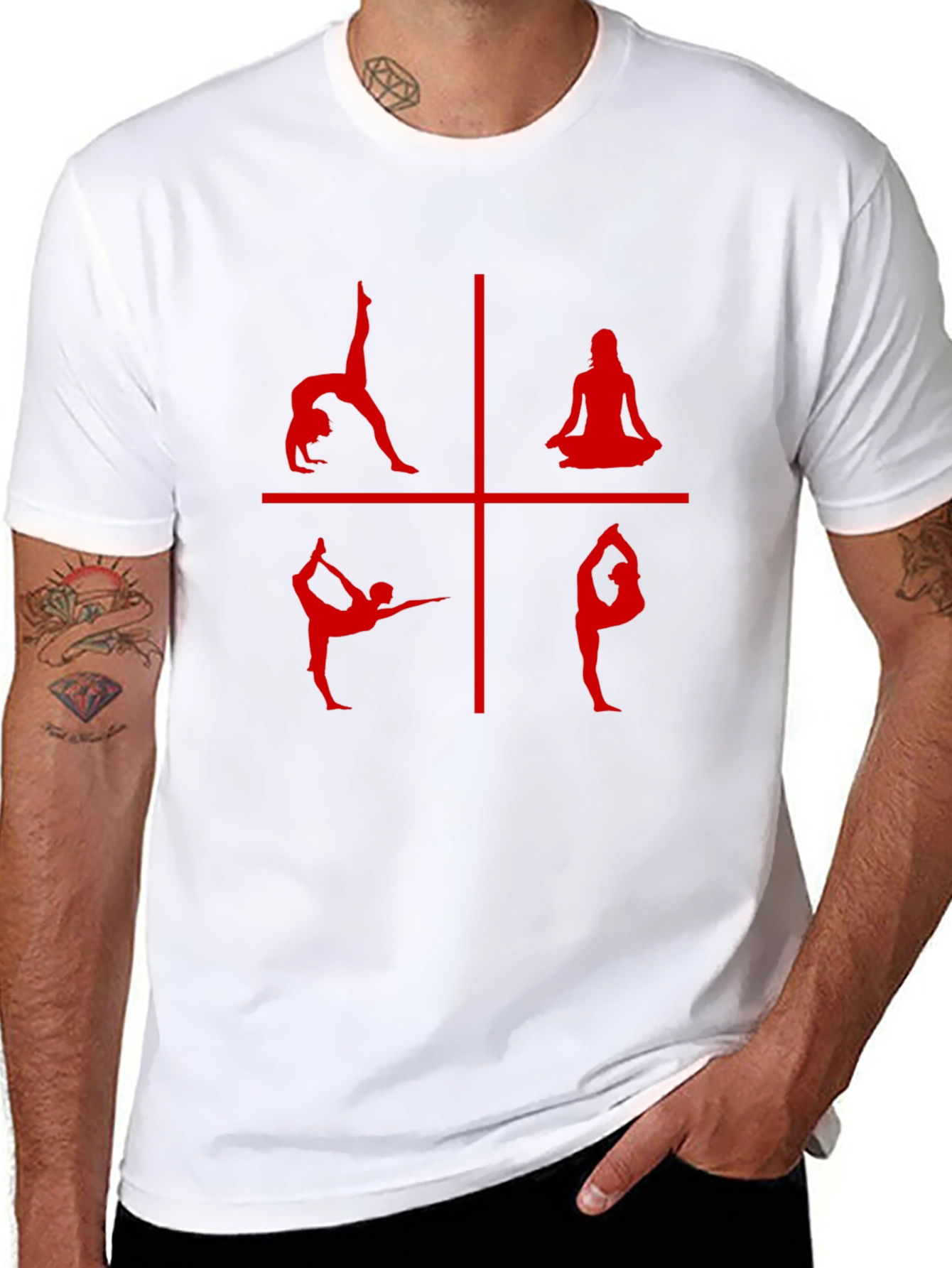 Yoga Pose Graphic T-Shirt - Red Print on Black