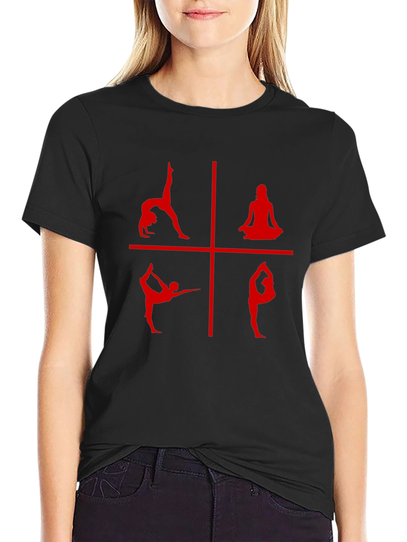 Yoga Pose Graphic T-Shirt - Red Print on Black