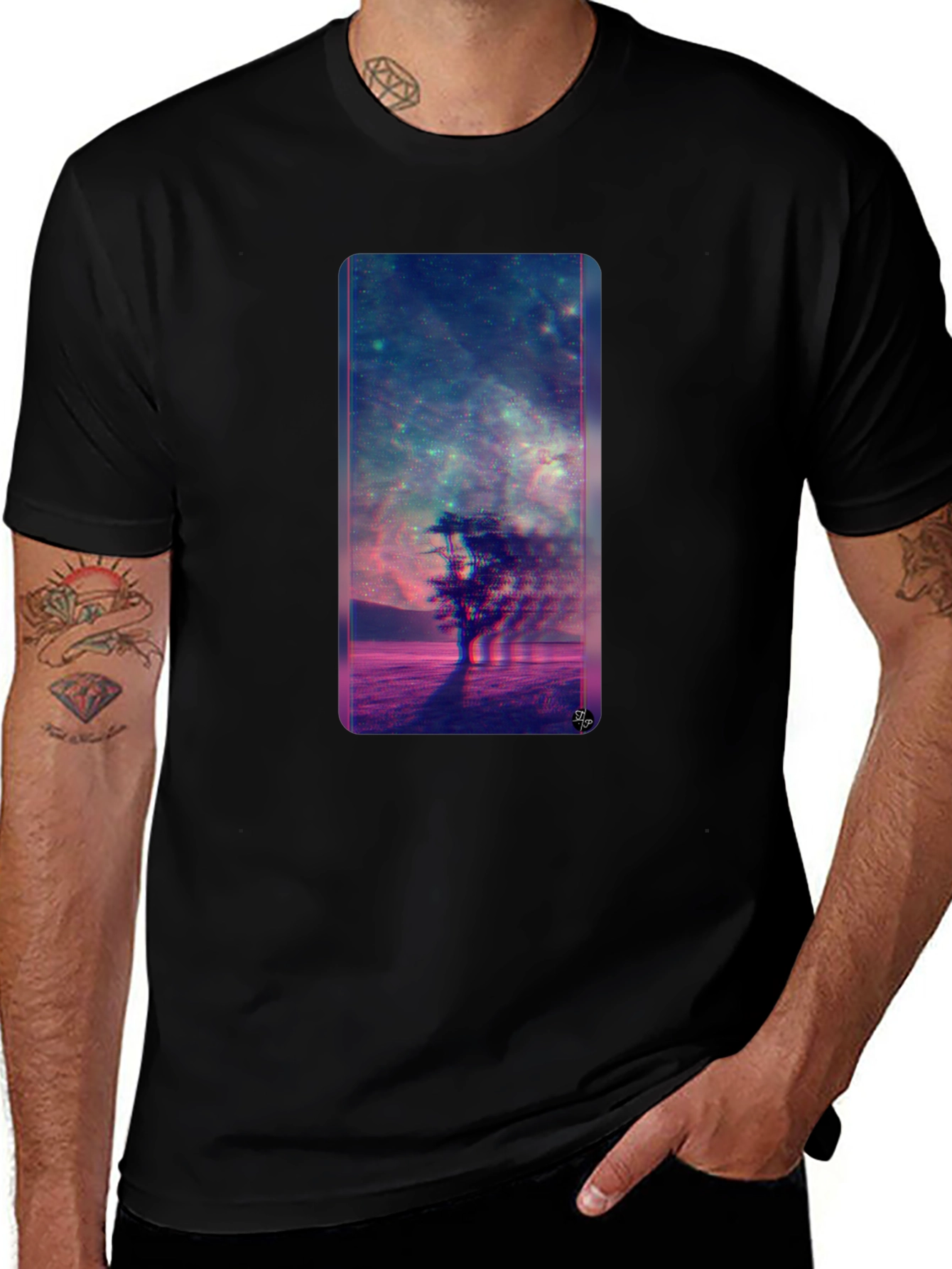 Nebula Tree Graphic Tee - Modern Black T-Shirt