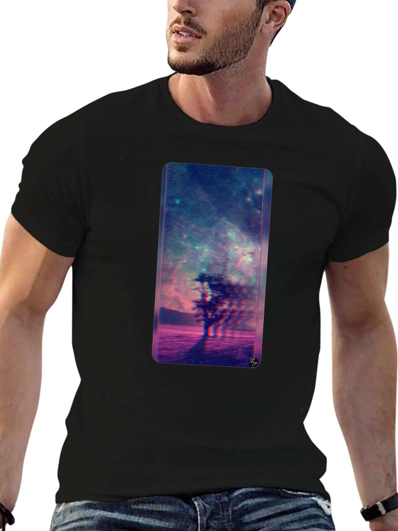 Nebula Tree Graphic Tee - Modern Black T-Shirt