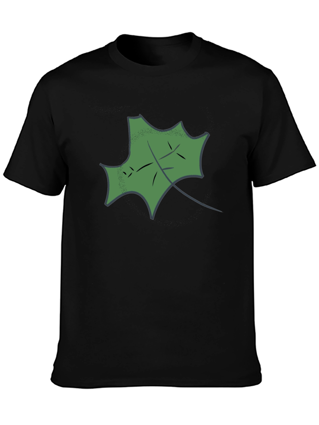 Black T-Shirt with Green Leaf Design