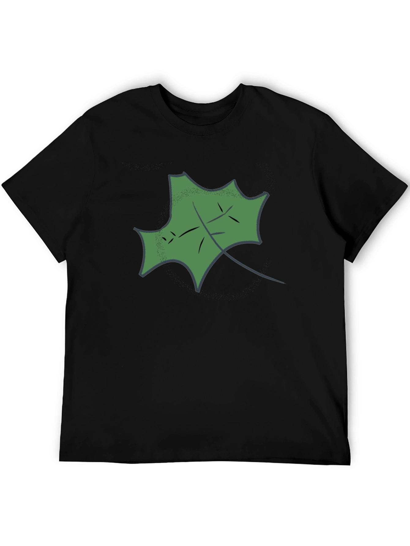 Black T-Shirt with Green Leaf Design