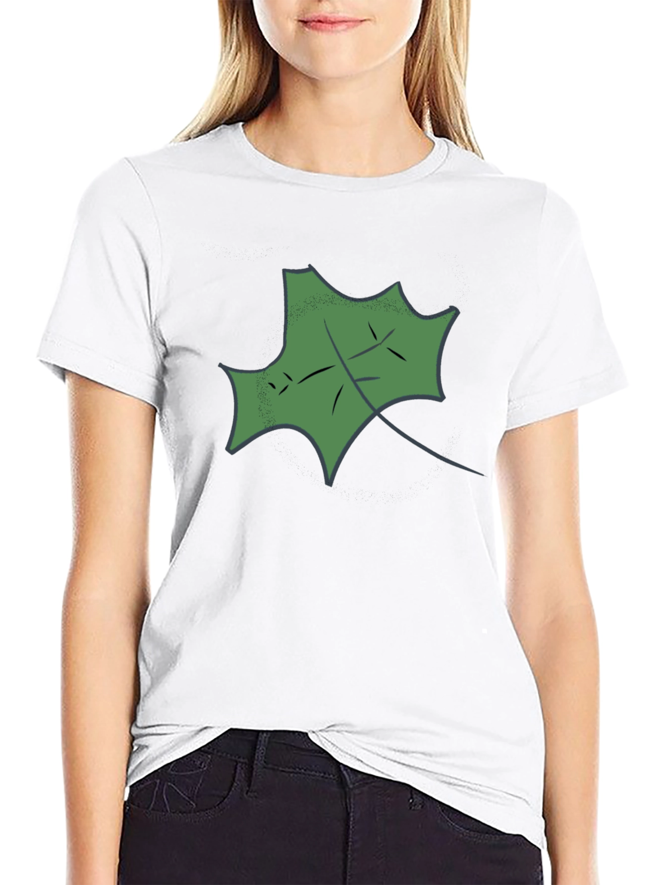 Black T-Shirt with Green Leaf Design