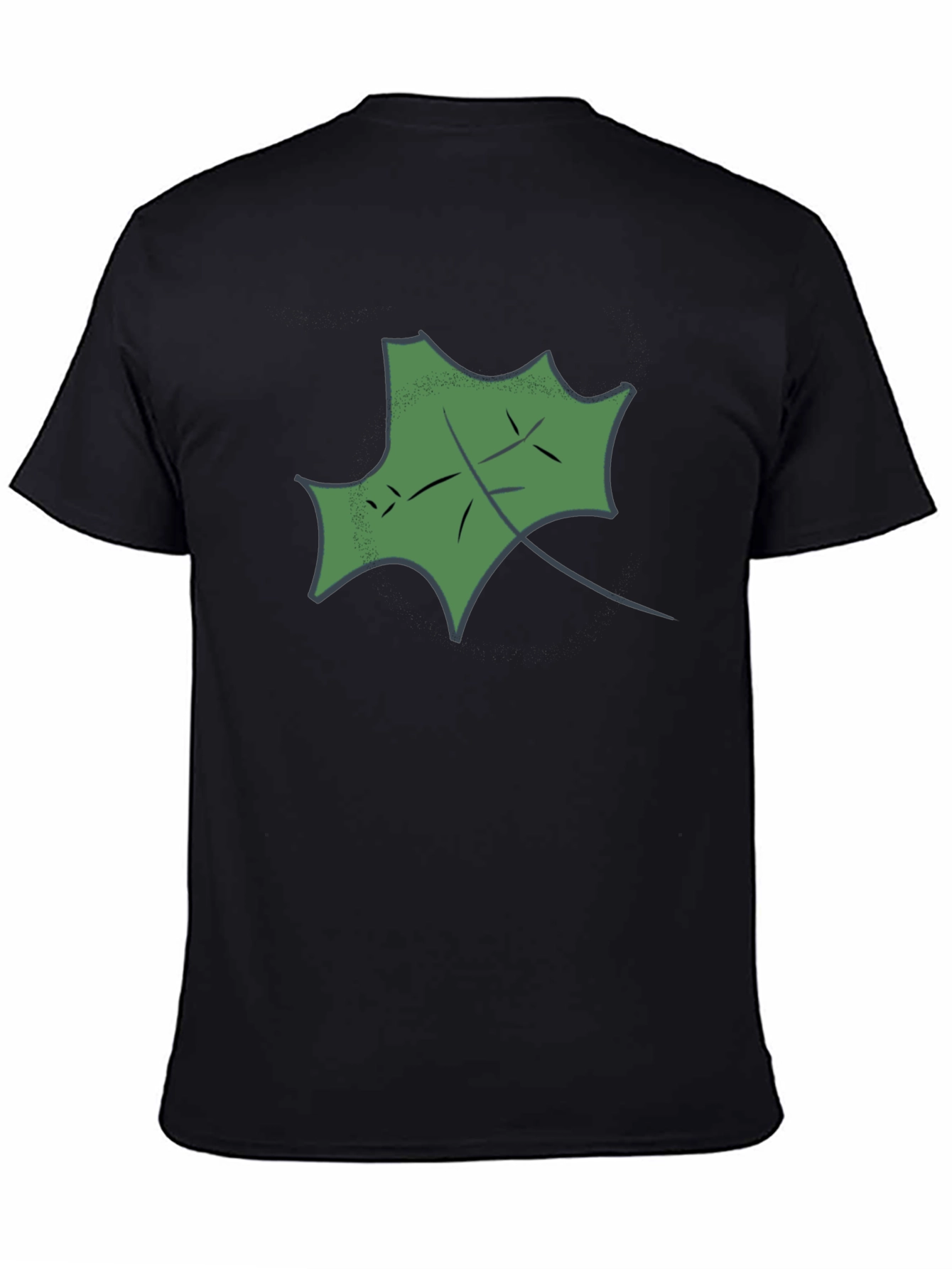 Black T-Shirt with Green Leaf Design
