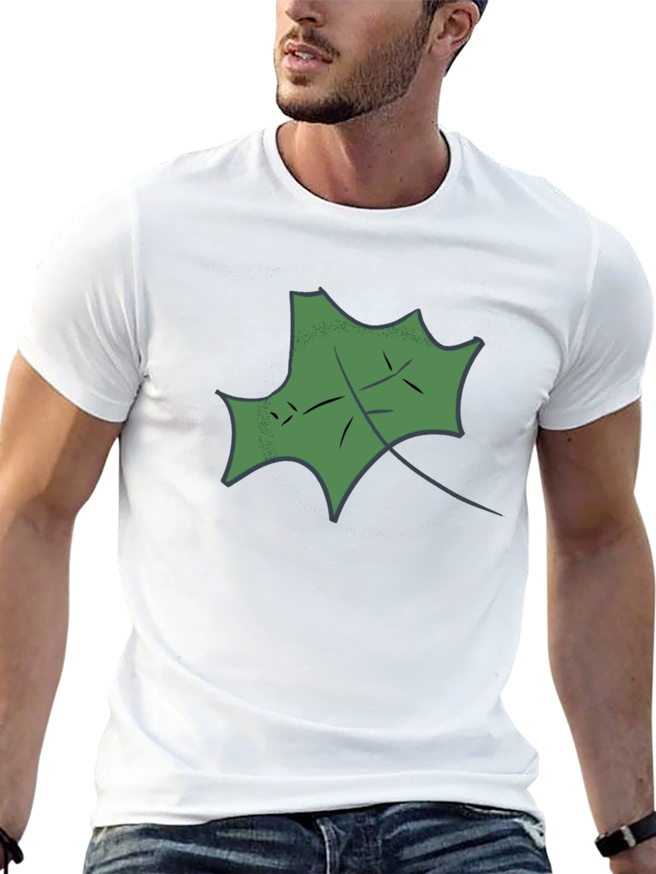 Black T-Shirt with Green Leaf Design