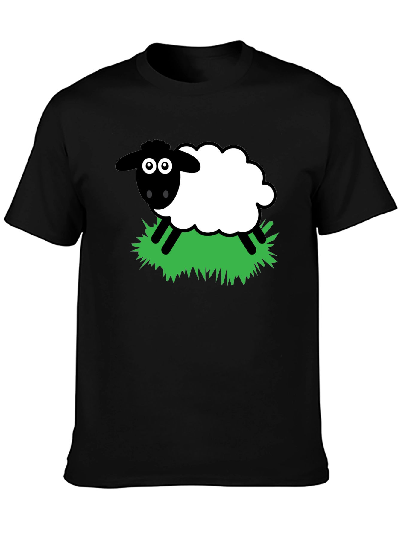 Cartoon Sheep Graphic T-Shirt - Black
