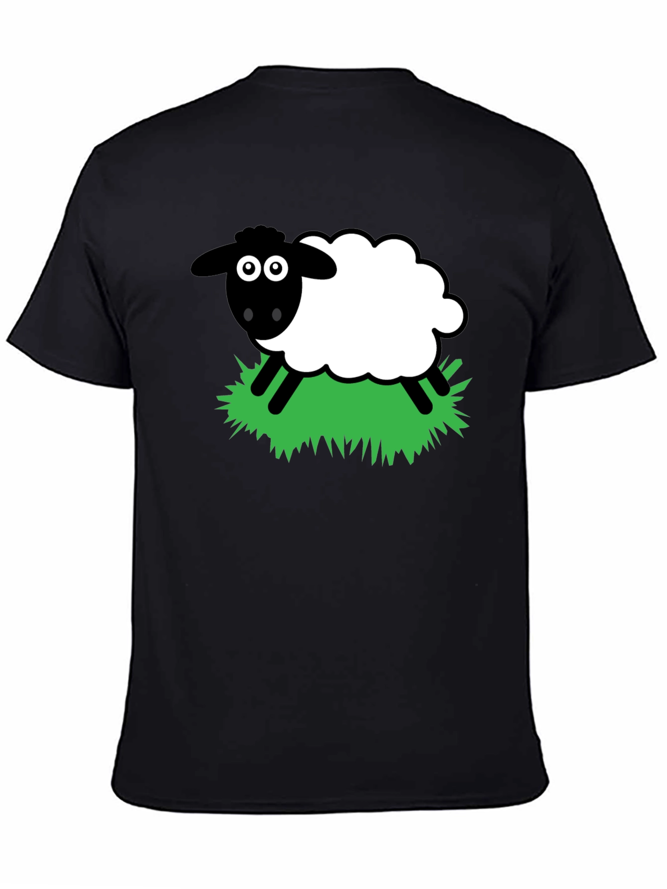 Cartoon Sheep Graphic T-Shirt - Black