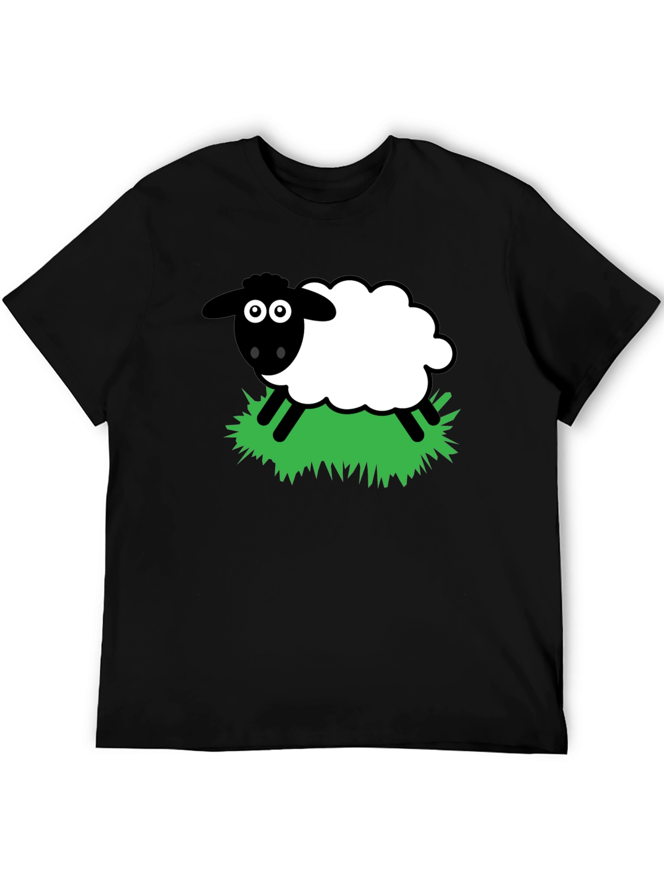 Cartoon Sheep Graphic T-Shirt - Black