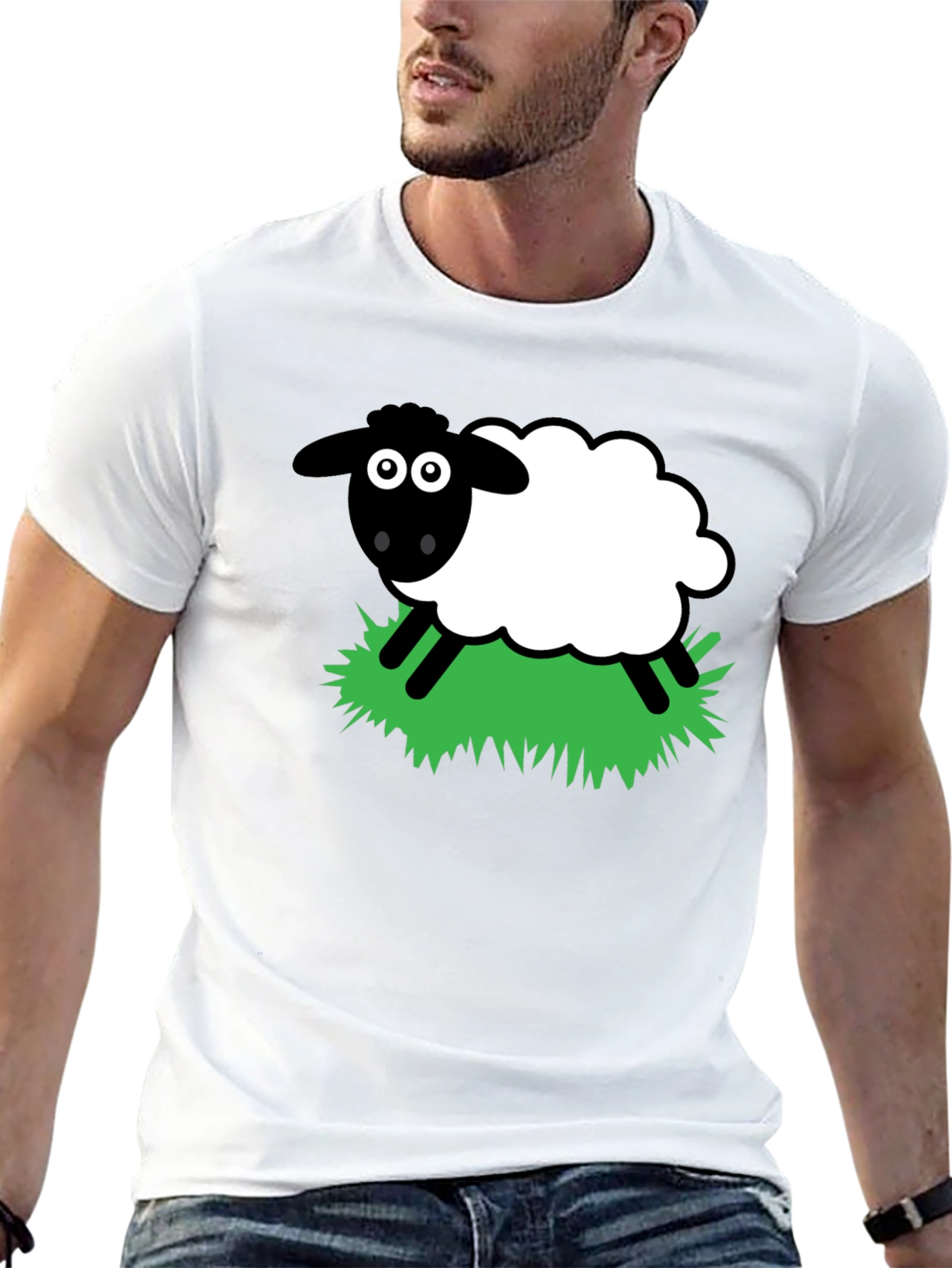 Cartoon Sheep Graphic T-Shirt - Black