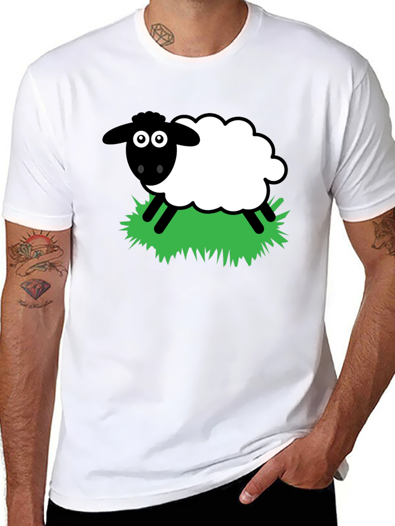 Cartoon Sheep Graphic T-Shirt - Black