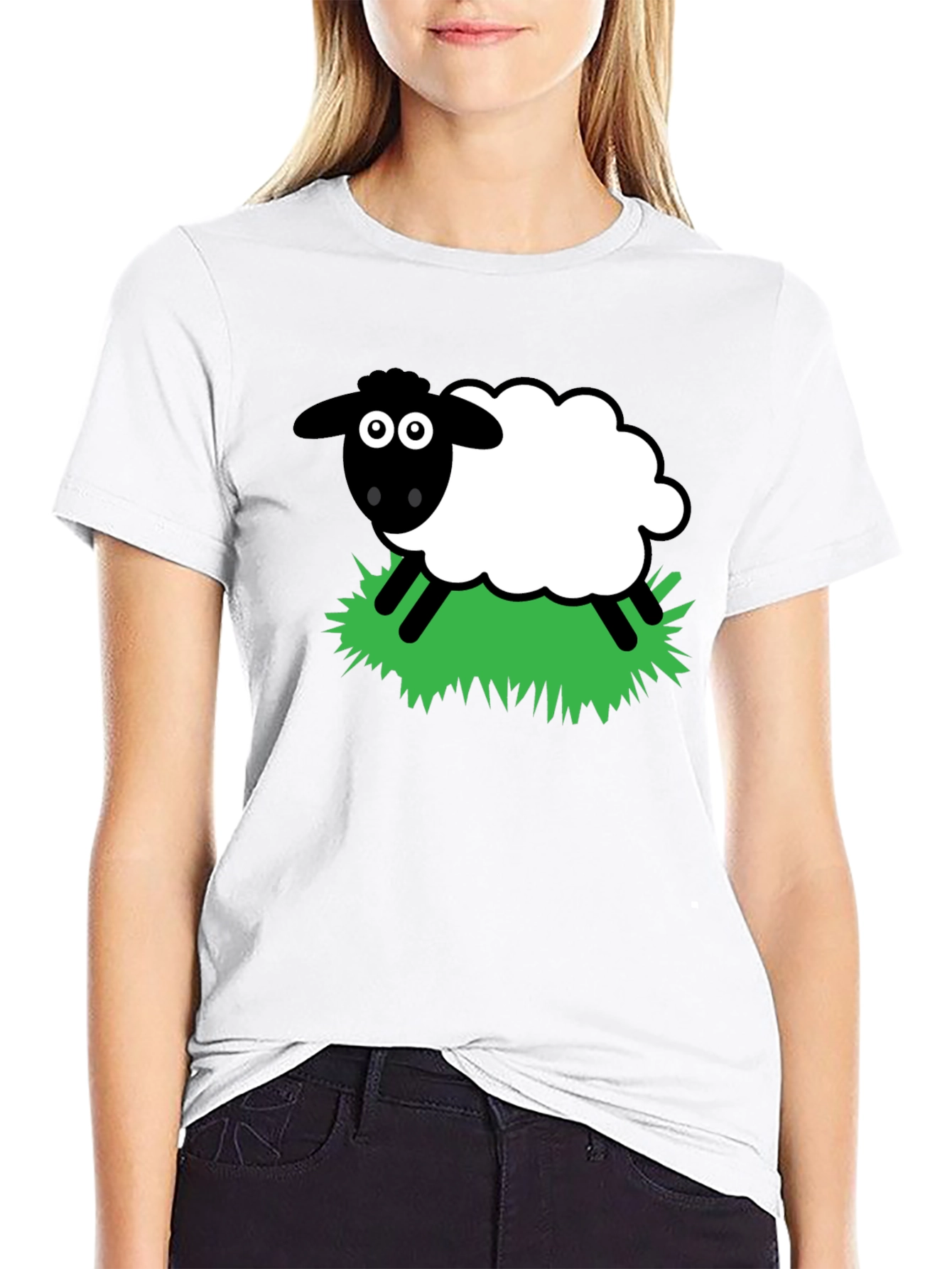 Cartoon Sheep Graphic T-Shirt - Black