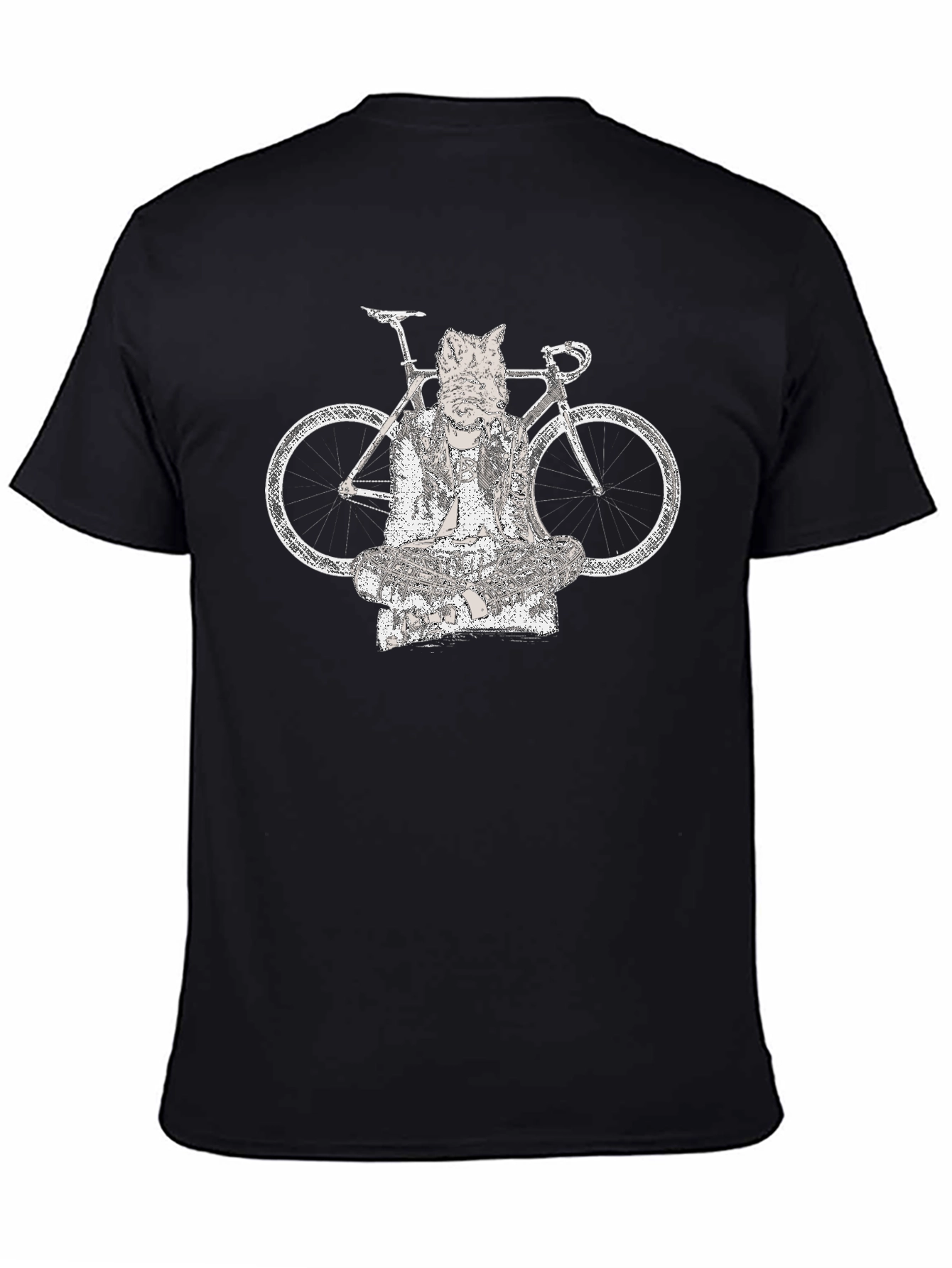 Cat Buddha Bike Graphic Tee - Black Cotton Blend