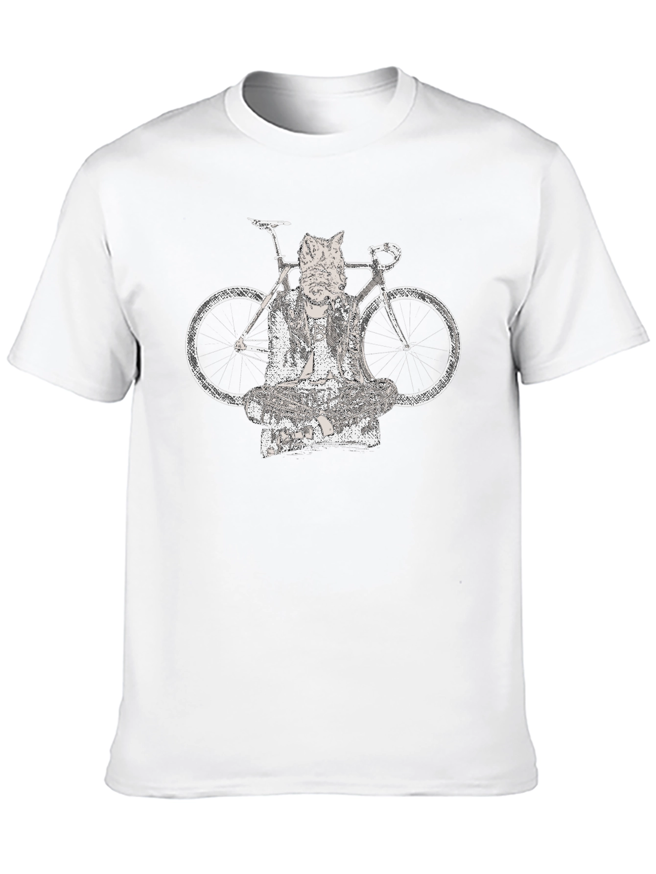 Cat Buddha Bike Graphic Tee - Black Cotton Blend
