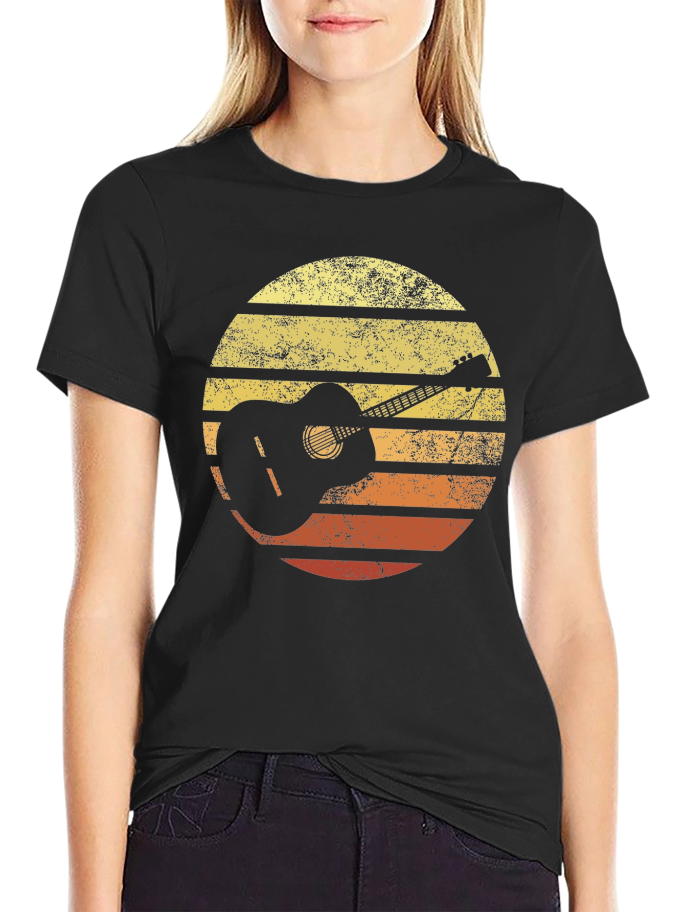 Retro Guitar Sunset Graphic T-Shirt