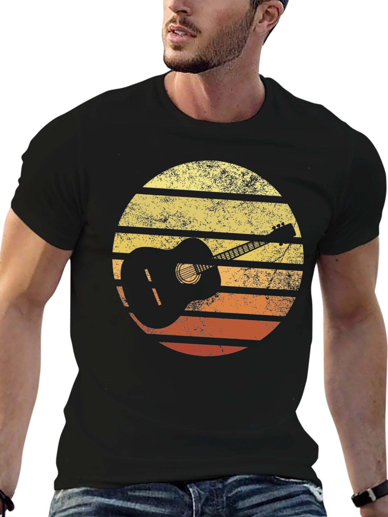 Retro Guitar Sunset Graphic T-Shirt