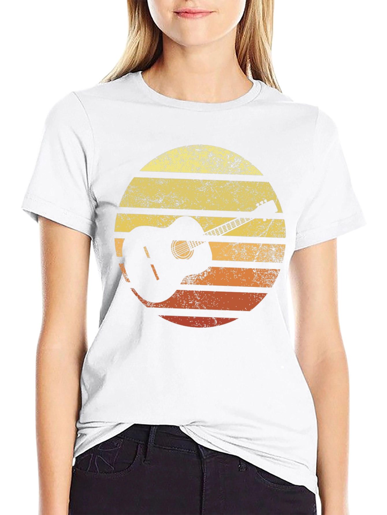 Retro Guitar Sunset Graphic T-Shirt