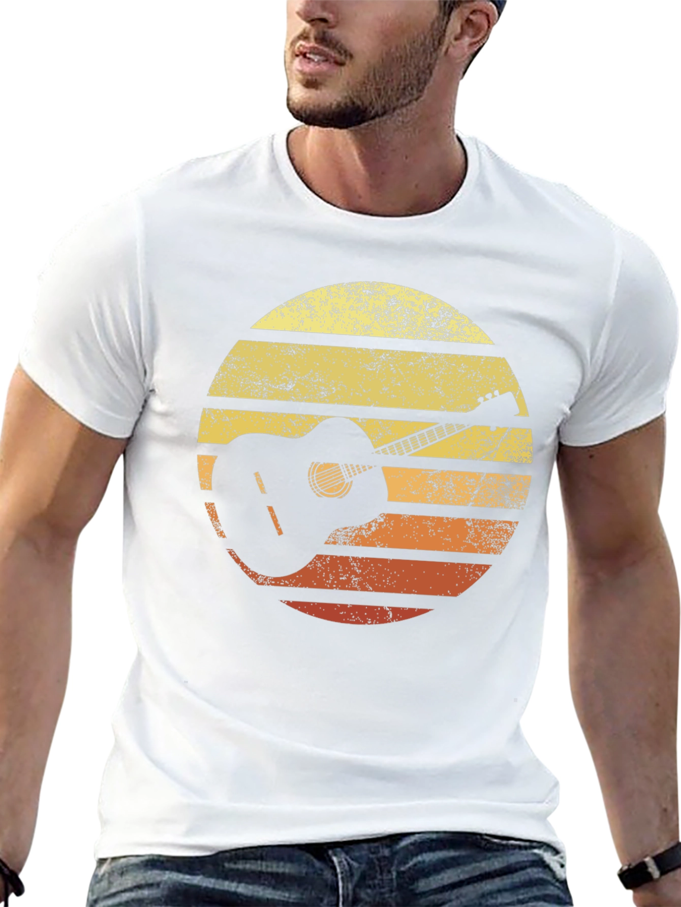 Retro Guitar Sunset Graphic T-Shirt
