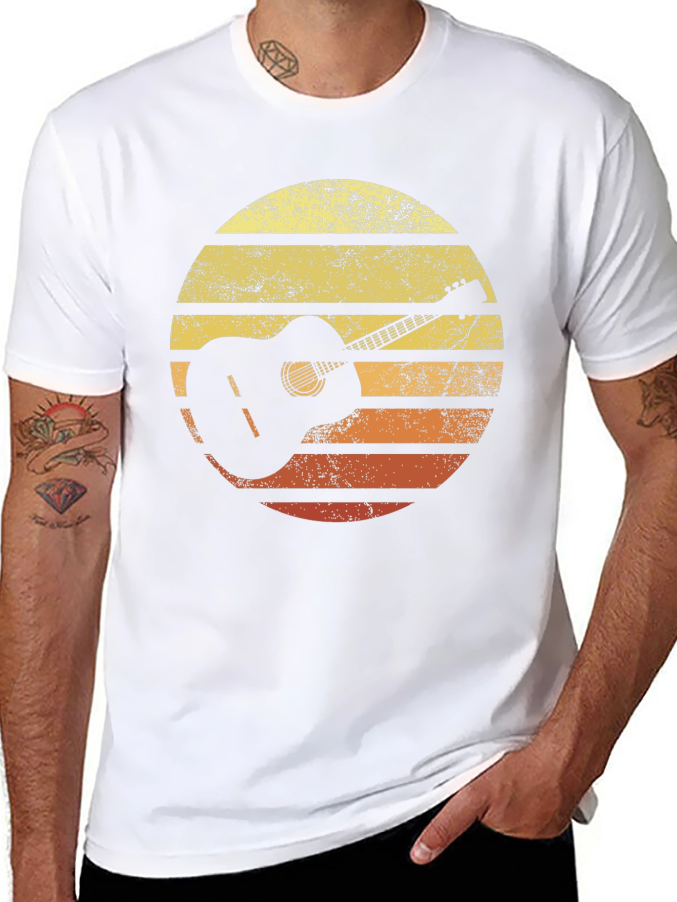 Retro Guitar Sunset Graphic T-Shirt