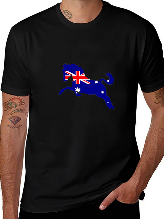 Aussie Horse Tee - Black Cotton Blend Shirt