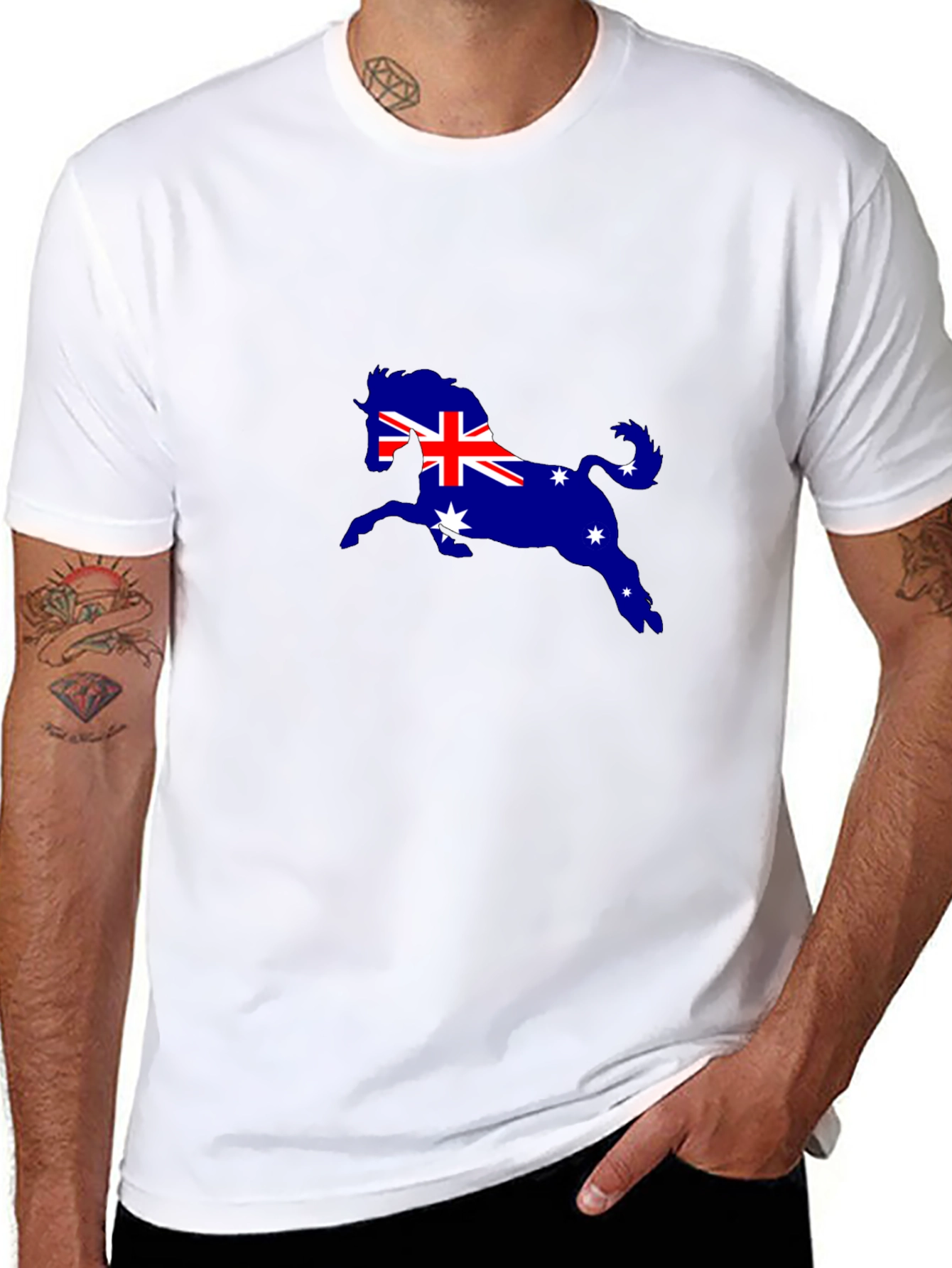 Aussie Horse Tee - Black Cotton Blend Shirt