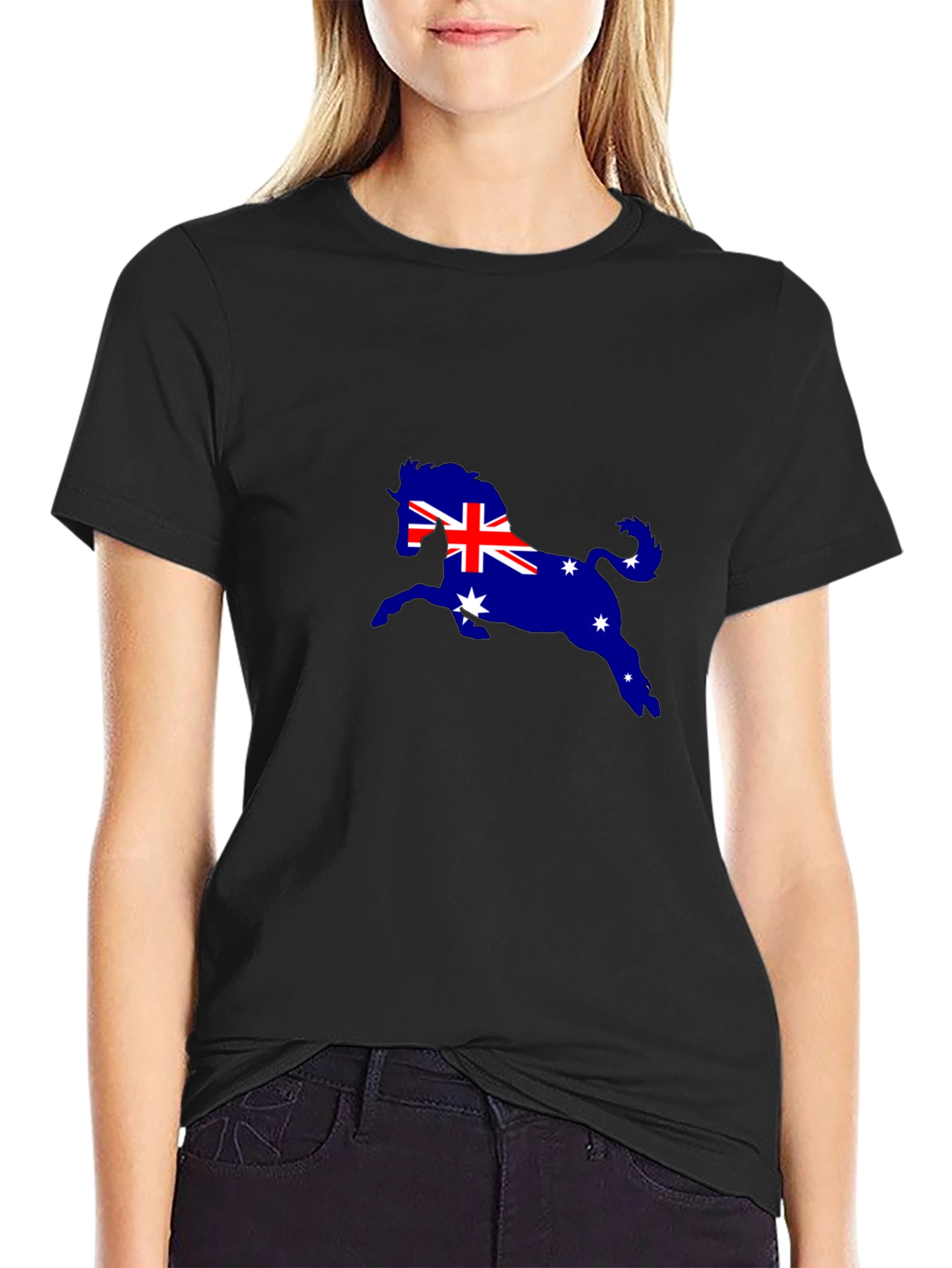Aussie Horse Tee - Black Cotton Blend Shirt