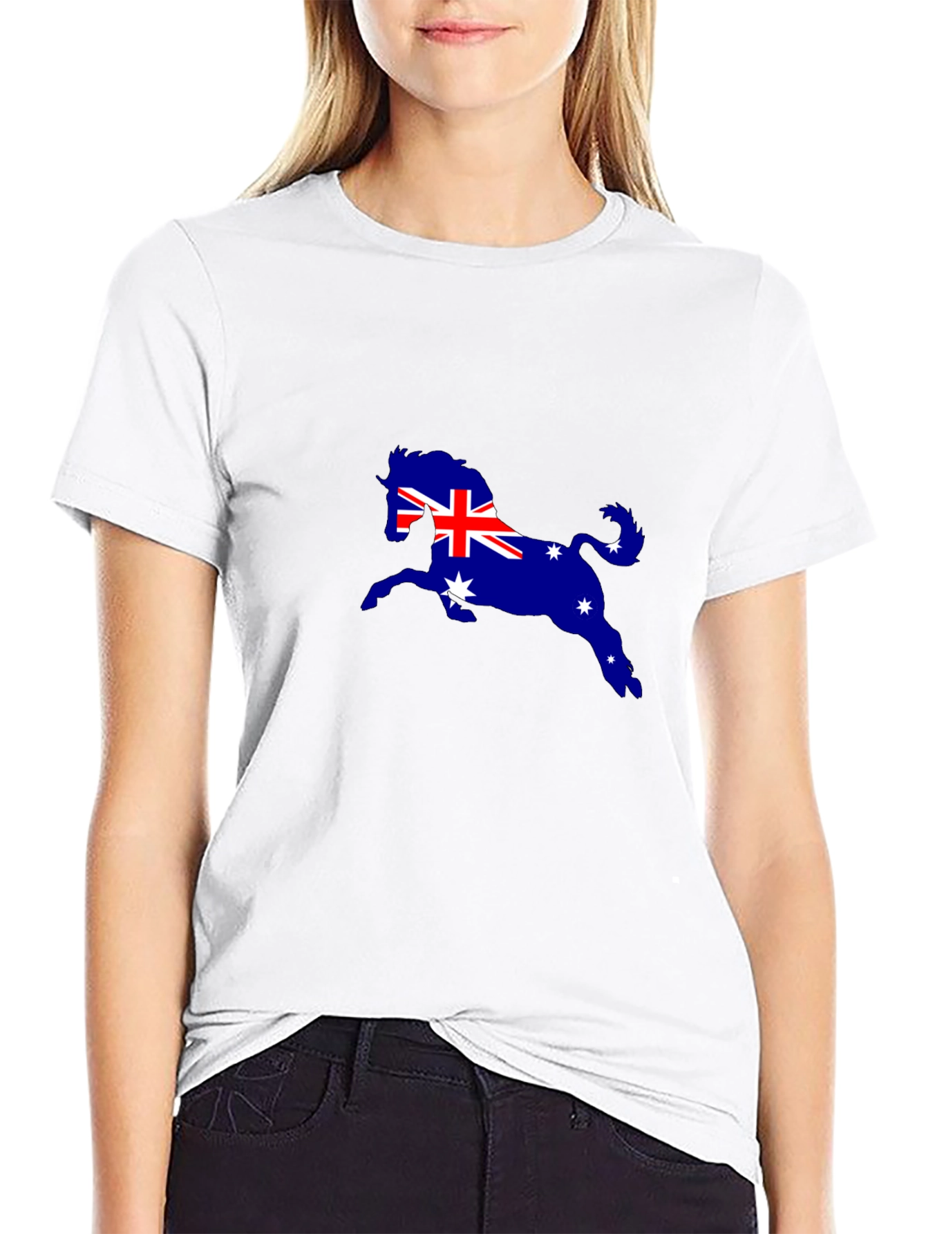Aussie Horse Tee - Black Cotton Blend Shirt