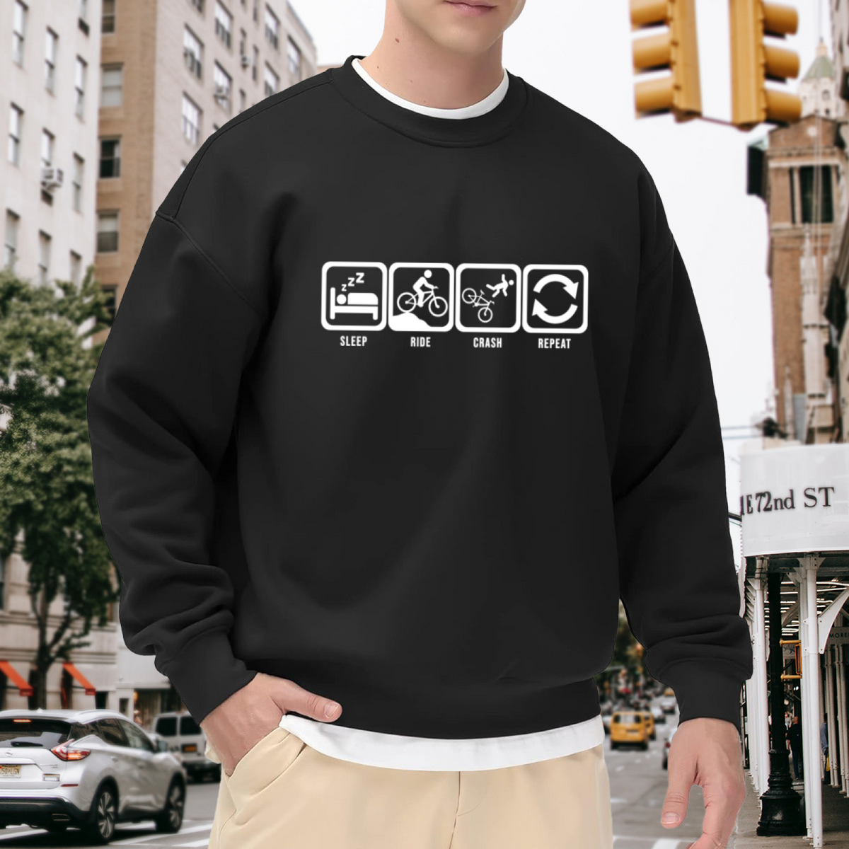 SLEEP RIDE CRASH REPEAT - Funny Cycling Graphic ԲÁìÎÀÒÂ | Unisex Pullover Sweatshirt