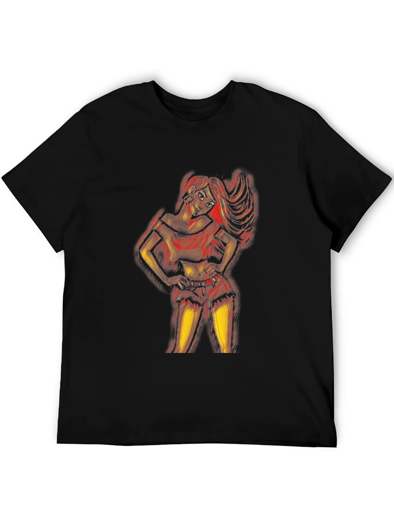 Artistic Woman Graphic Print Black T-Shirt